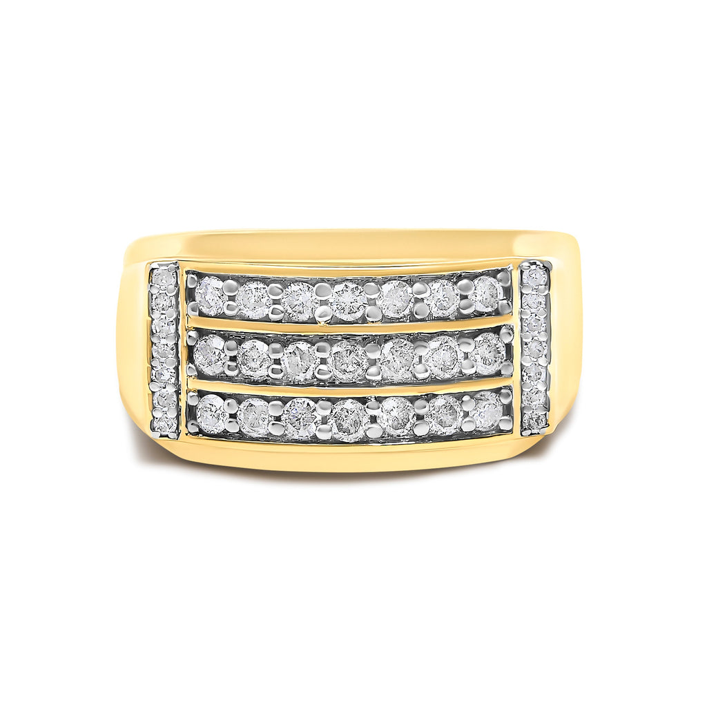Men's 14K Yellow Gold Plated Sterling Silver 3/4 Cttw Diamond 3 Row Band Ring