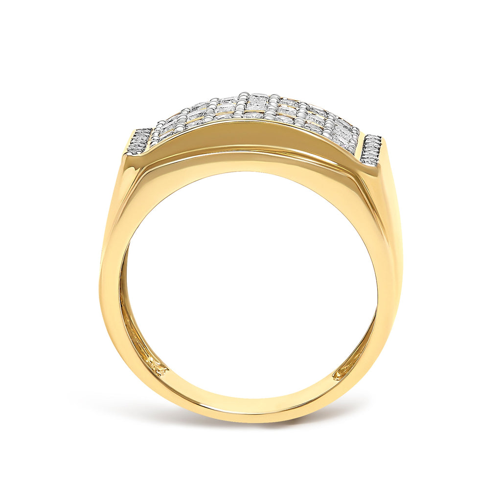 Men's 14K Yellow Gold Plated Sterling Silver 3/4 Cttw Diamond 3 Row Band Ring