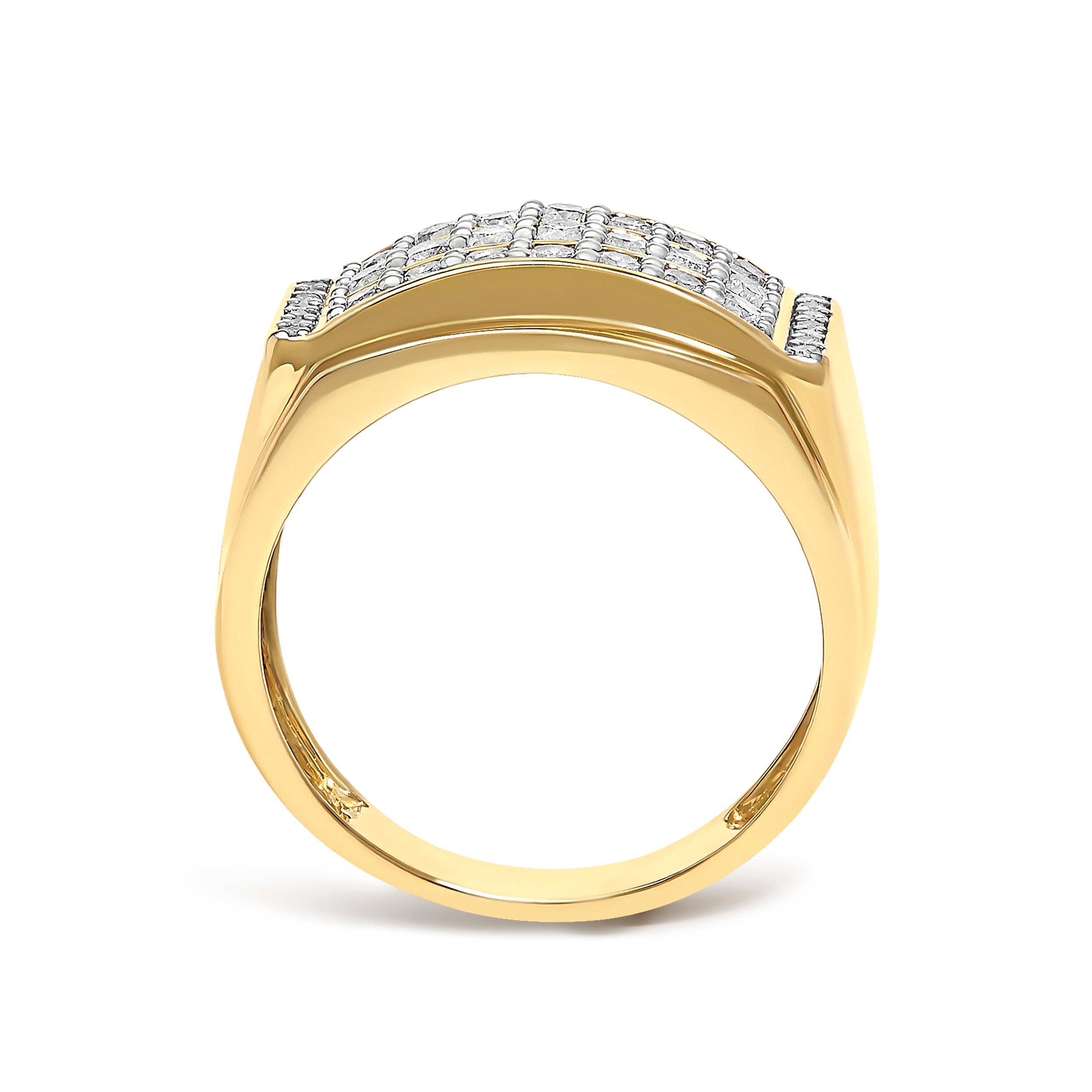 Men's 14K Yellow Gold Plated Sterling Silver 3/4 Cttw Diamond 3 Row Band Ring