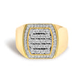 Men's 14K Yellow Gold Plated Sterling Silver 3/4 Cttw Diamond Cushion Head and Halo Band Ring