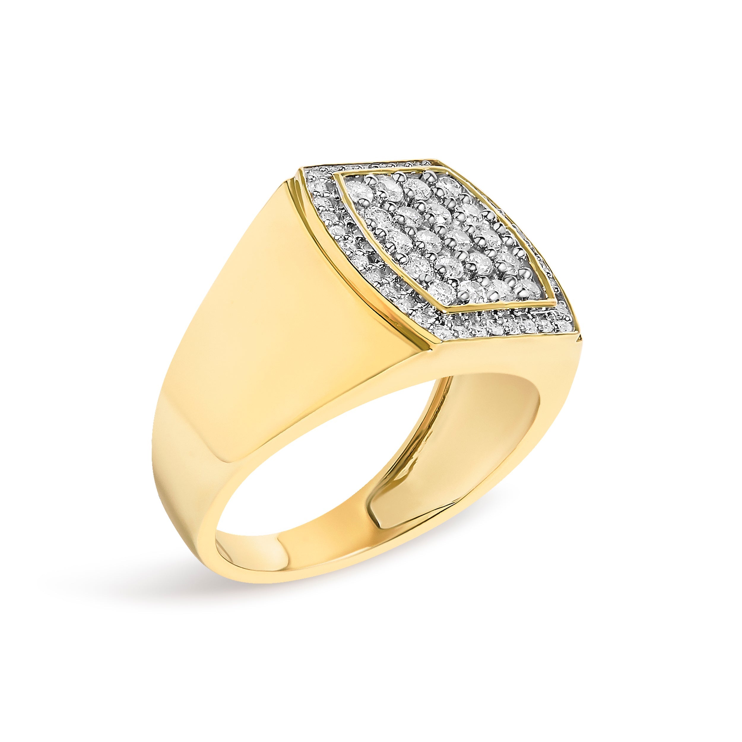 Men's 14K Yellow Gold Plated Sterling Silver 3/4 Cttw Diamond Cushion Head and Halo Band Ring