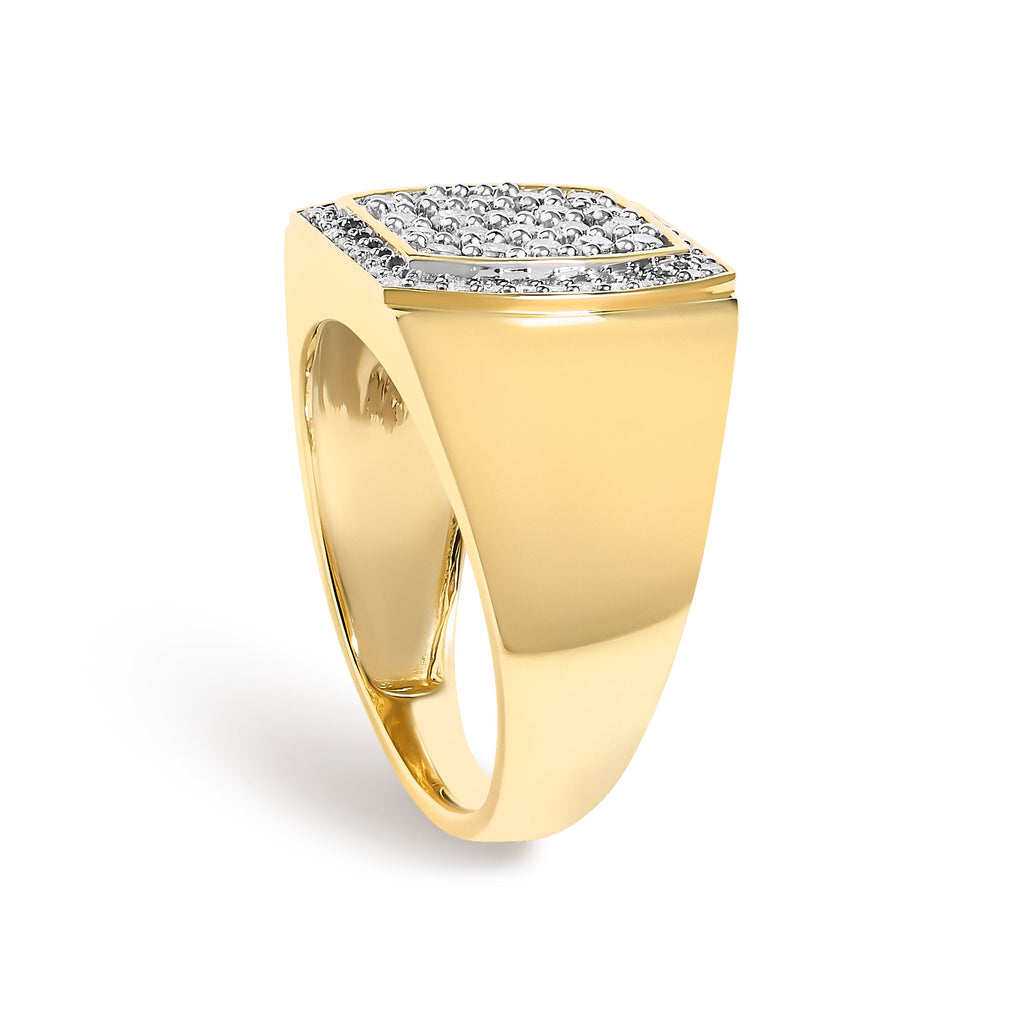 Men's 14K Yellow Gold Plated Sterling Silver 3/4 Cttw Diamond Cushion Head and Halo Band Ring