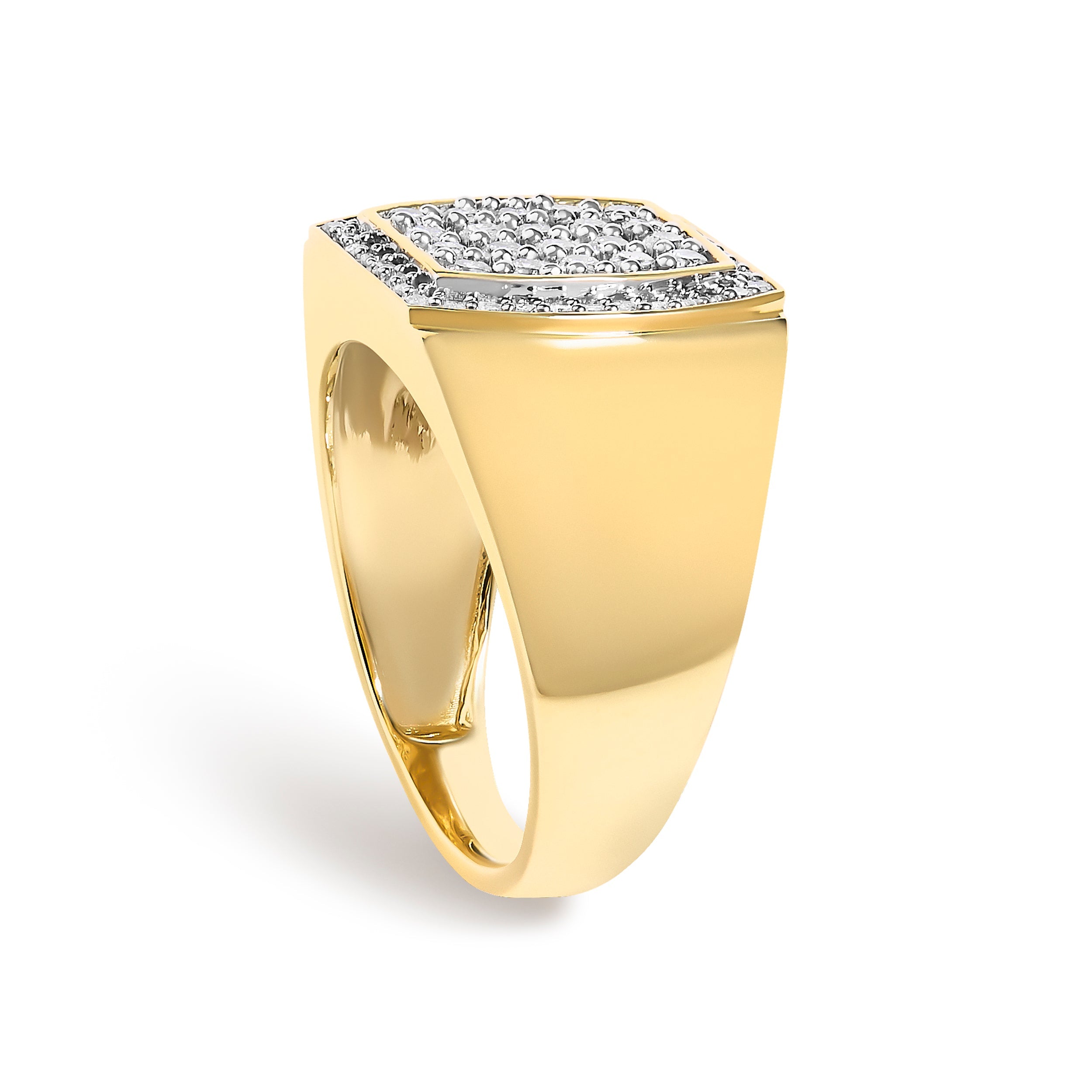 Men's 14K Yellow Gold Plated Sterling Silver 3/4 Cttw Diamond Cushion Head and Halo Band Ring
