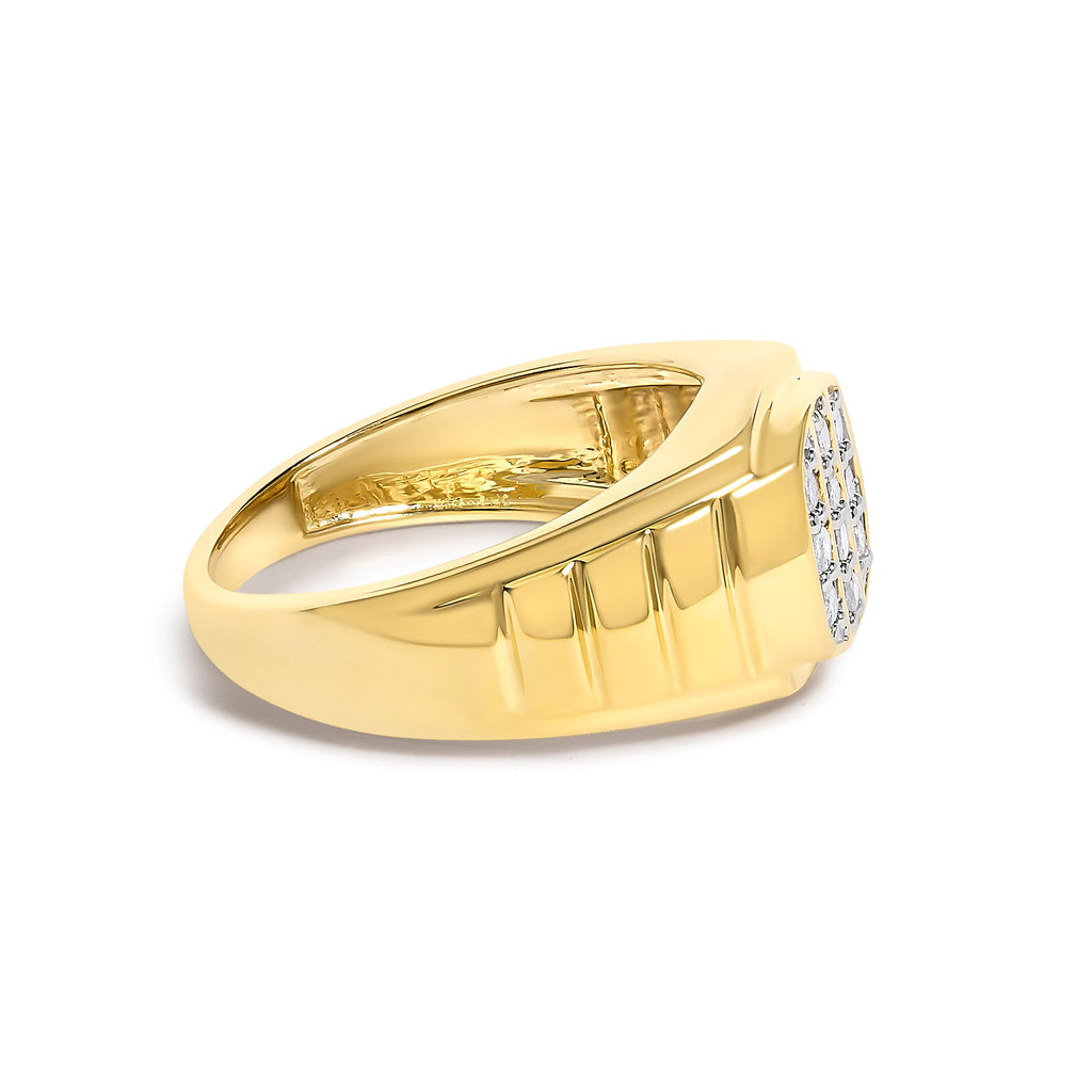 Men's 14K Yellow Gold Plated Sterling Silver 1/3 Cttw Diamond Grooved Band Ring