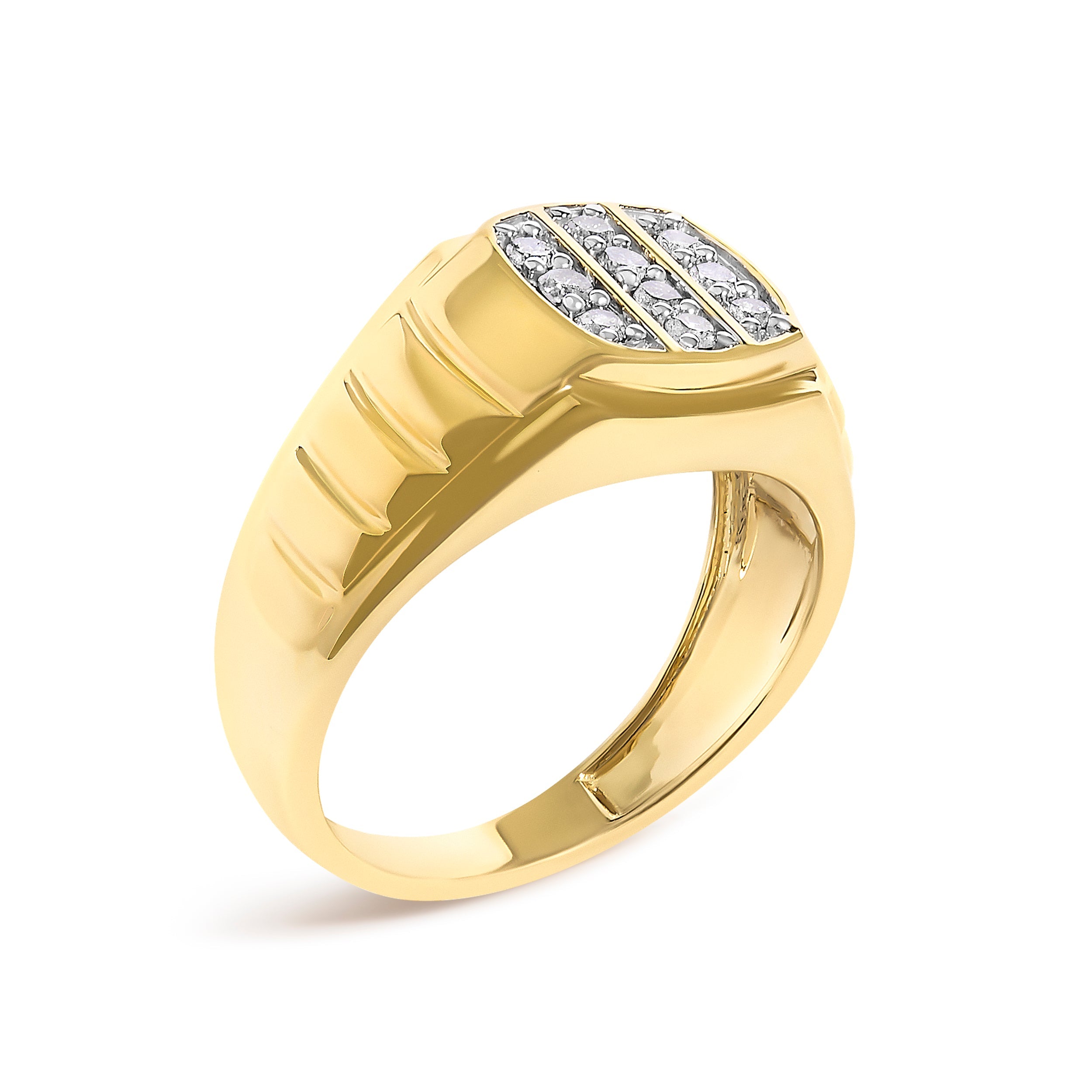 Men's 14K Yellow Gold Plated Sterling Silver 1/3 Cttw Diamond Grooved Band Ring