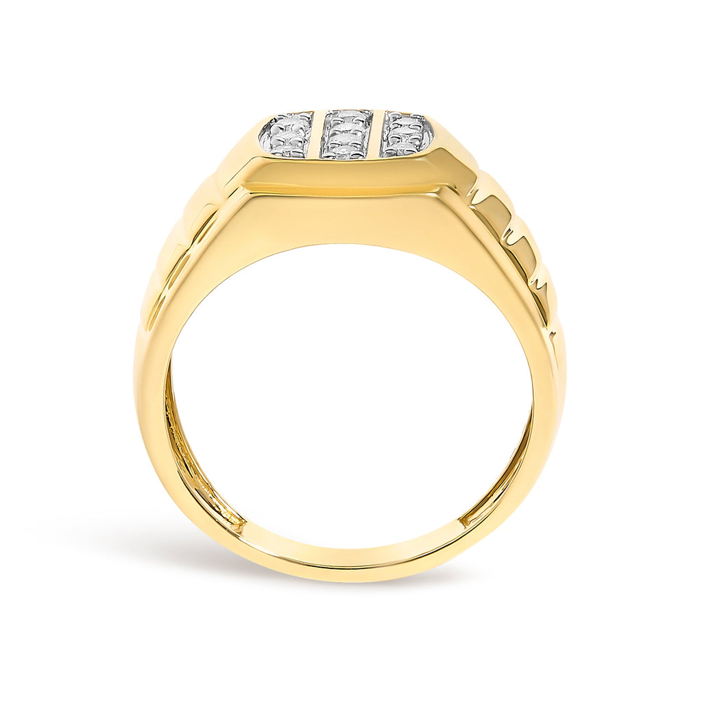 Men's 14K Yellow Gold Plated Sterling Silver 1/3 Cttw Diamond Grooved Band Ring