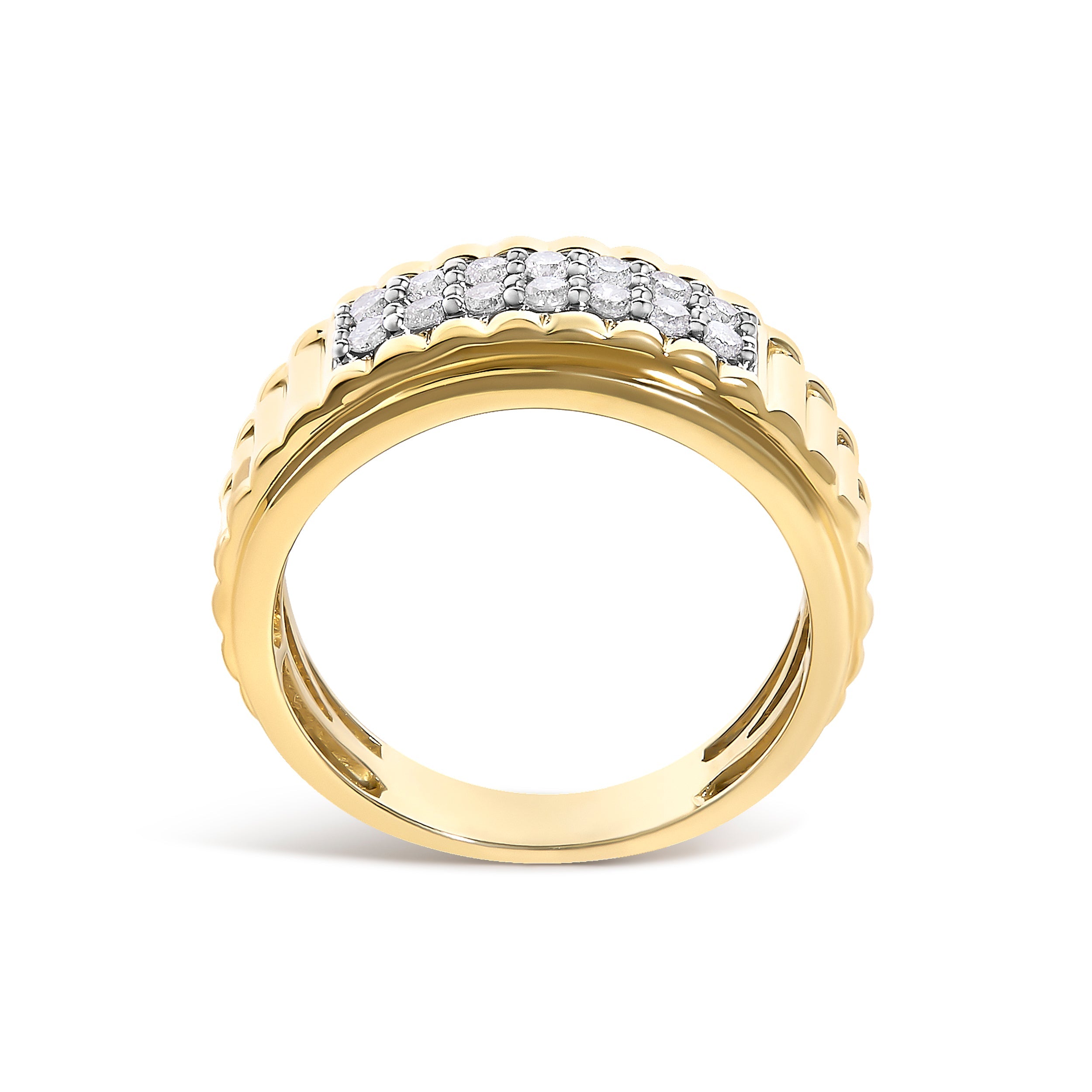 Men's 14K Yellow Gold Plated Sterling Silver 3/8 Cttw Diamond Ribbed Band Ring