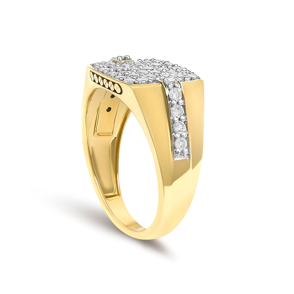 Men's 14K Yellow Gold Plated Sterling Silver 1.0 Cttw Diamond Geometric Band Ring