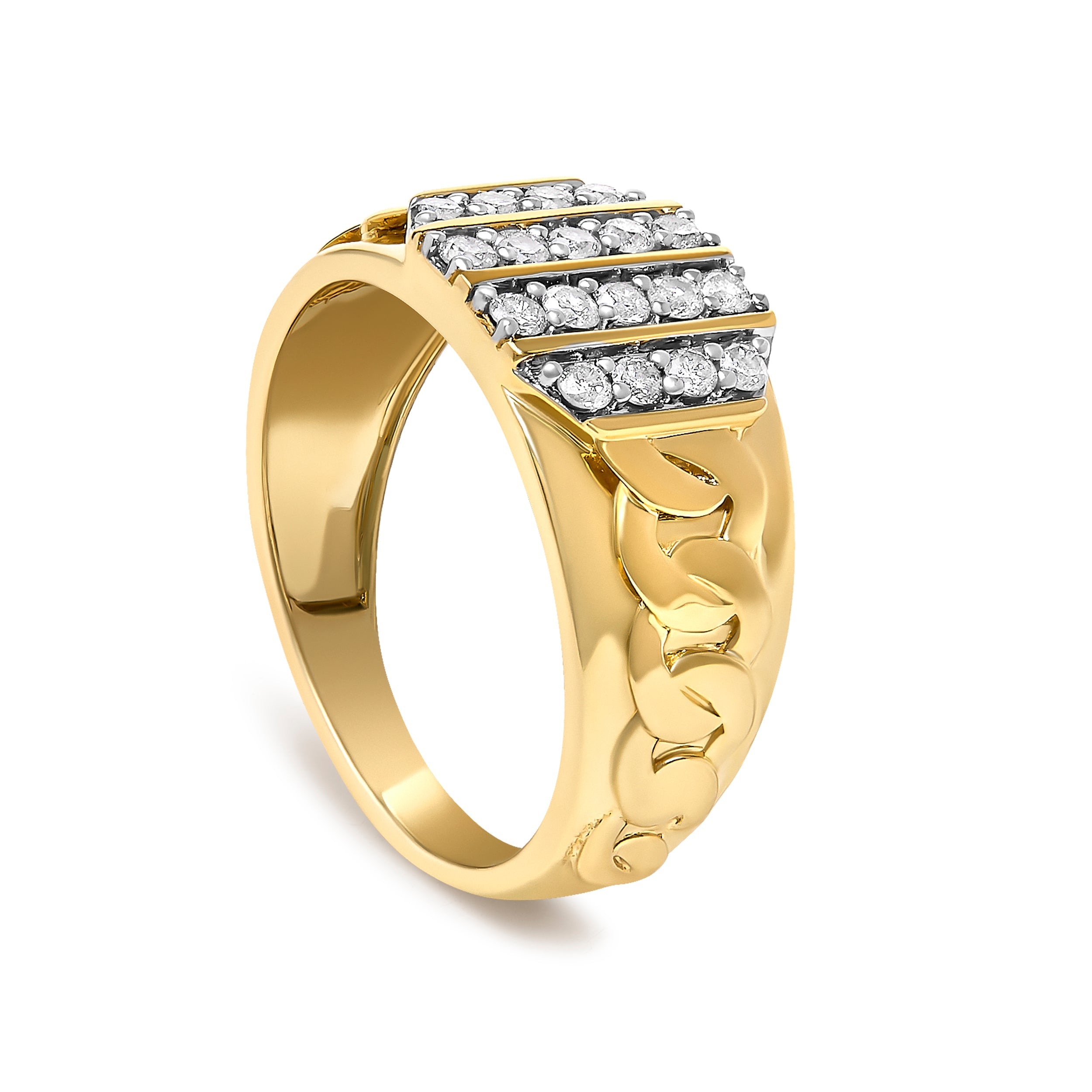 Men's 14K Yellow Gold Plated Sterling Silver Diamond 1/2 Cttw Cuban-Link Band Ring