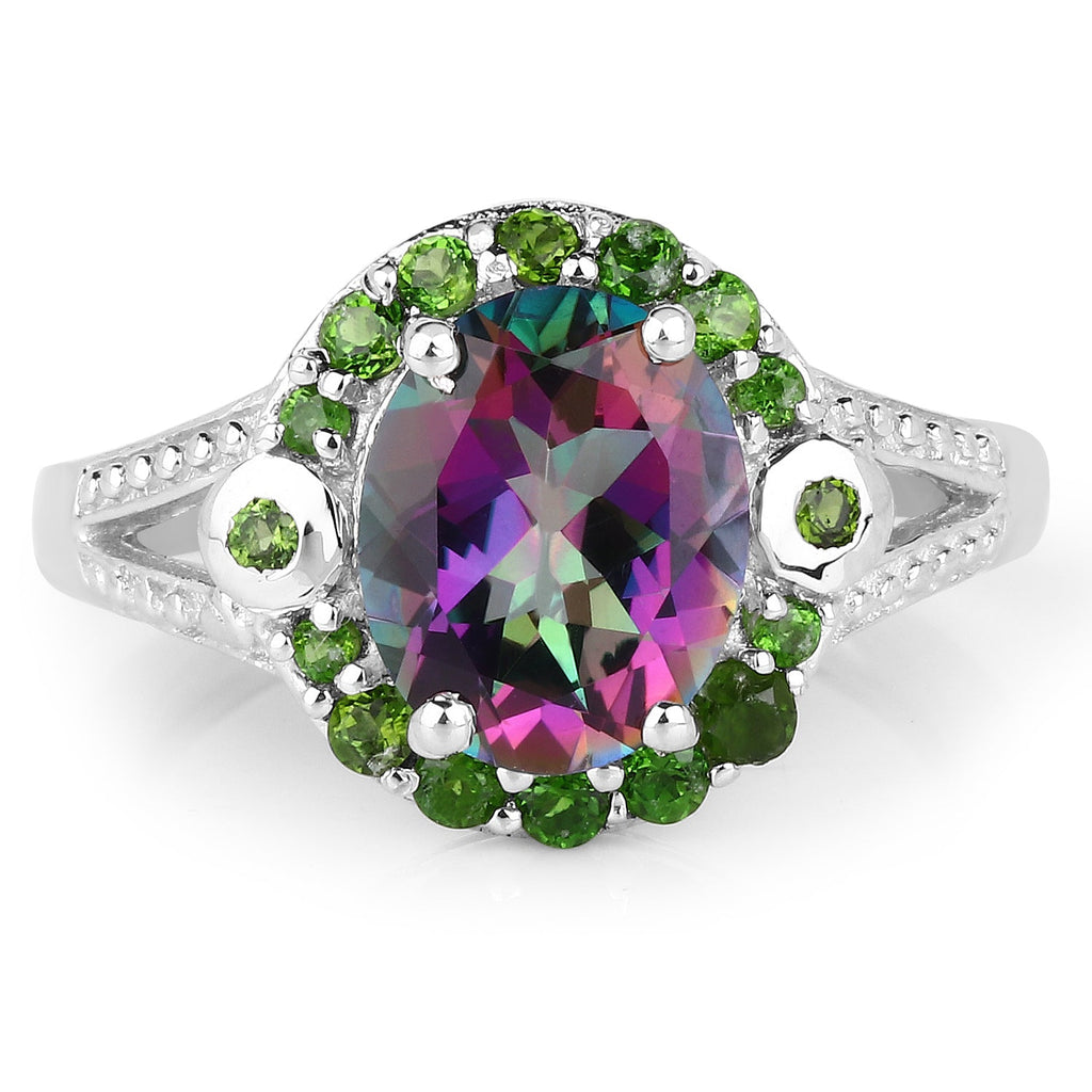 3.92 Carat Genuine Mystic Quartz & Chrome Diopside .925 Sterling Silver Ring