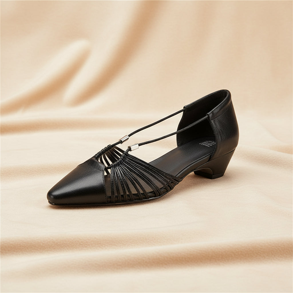 Women's Handmade Full-Grain Leather Pointed-Toe Wedge Sandals – Cutout Slip-On Flats