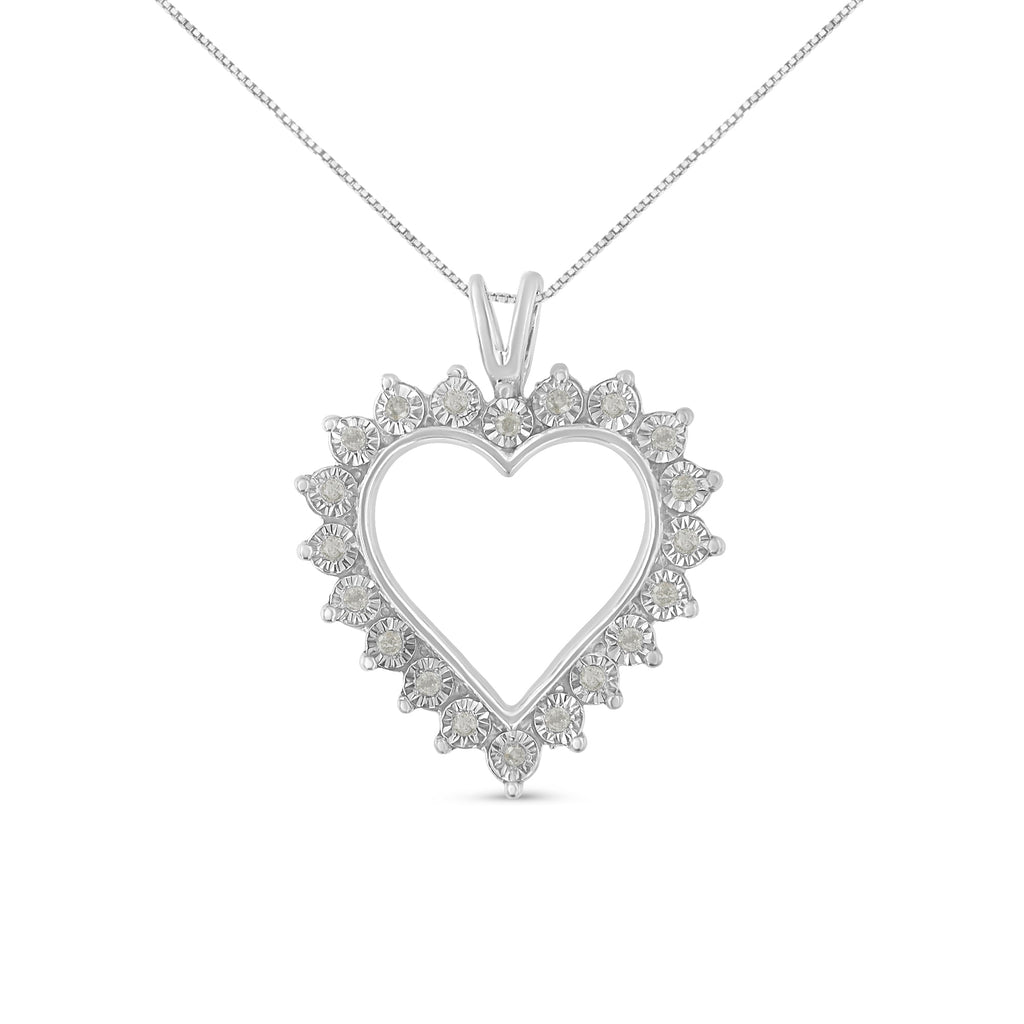.925 Sterling Silver 1/4 Carat Total Weight Miracle Set Diamond Open Heart 18" Pendant Necklace (I-J Color, I3 Clarity)