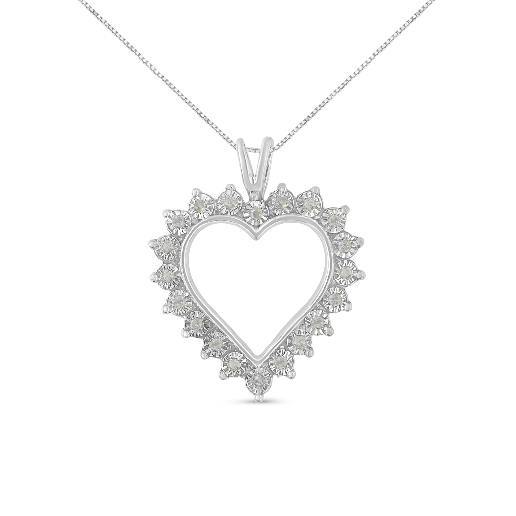 .925 Sterling Silver 1/4 Carat Total Weight Miracle Set Diamond Open Heart 18" Pendant Necklace (I-J Color, I3 Clarity)