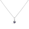 10K White Gold Blue Purple Tanzanite and Diamond Accent Cushion Drop Pendant Necklace - 18"