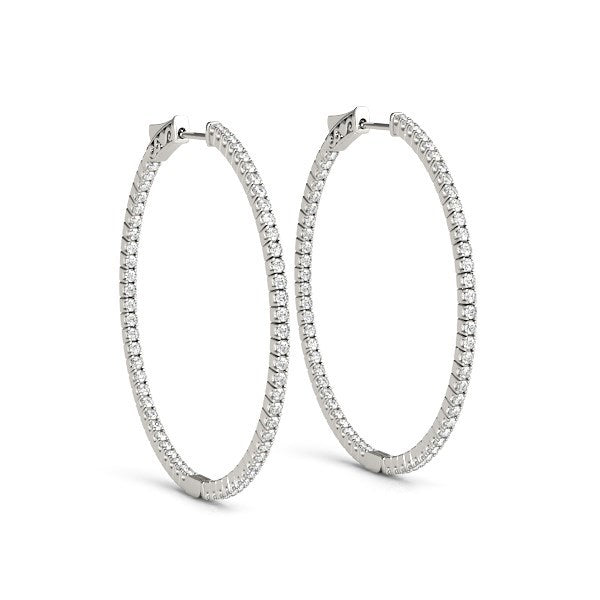 14k White Gold Slim Two-Sided Diamond Hoop Earrings (1 1/2 cttw)