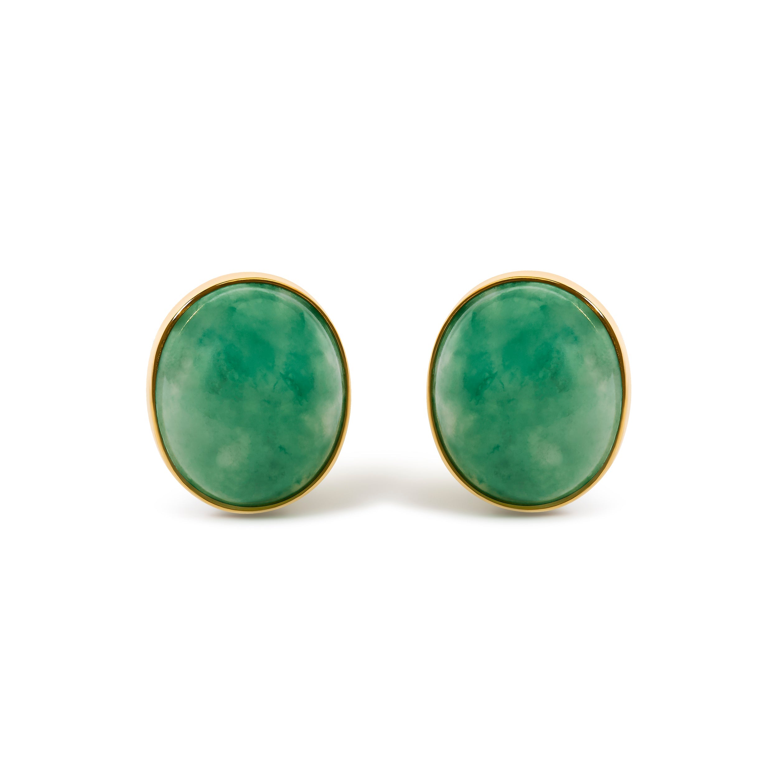 18K Yellow Gold 12x10 MM Bezel Set Oval Green Aventurine Stud Earrings
