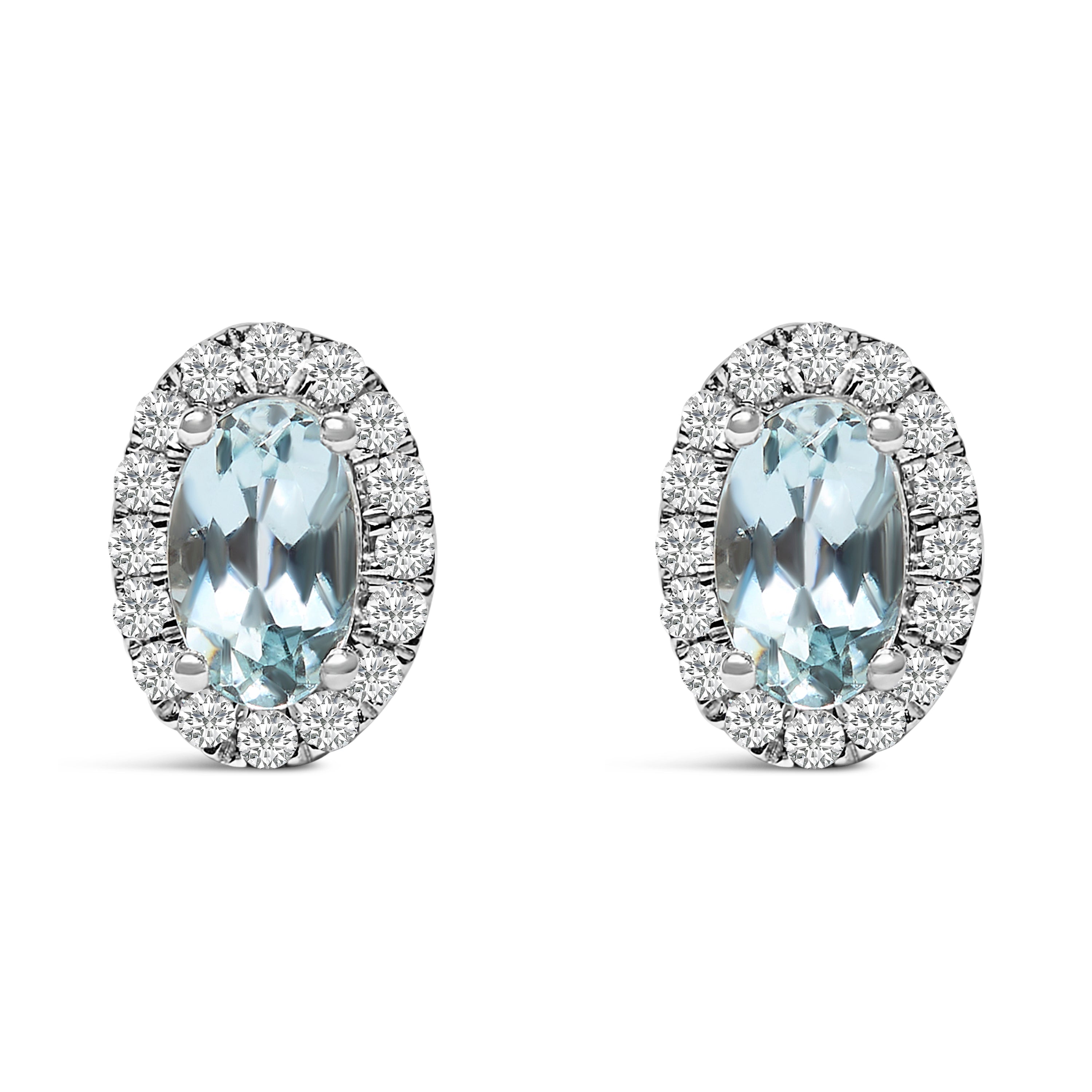 10K White Gold 5x3 MM Oval Purple Amethyst and Diamond Halo Stud Earrings (I-J Color, I1-I2 Clarity)