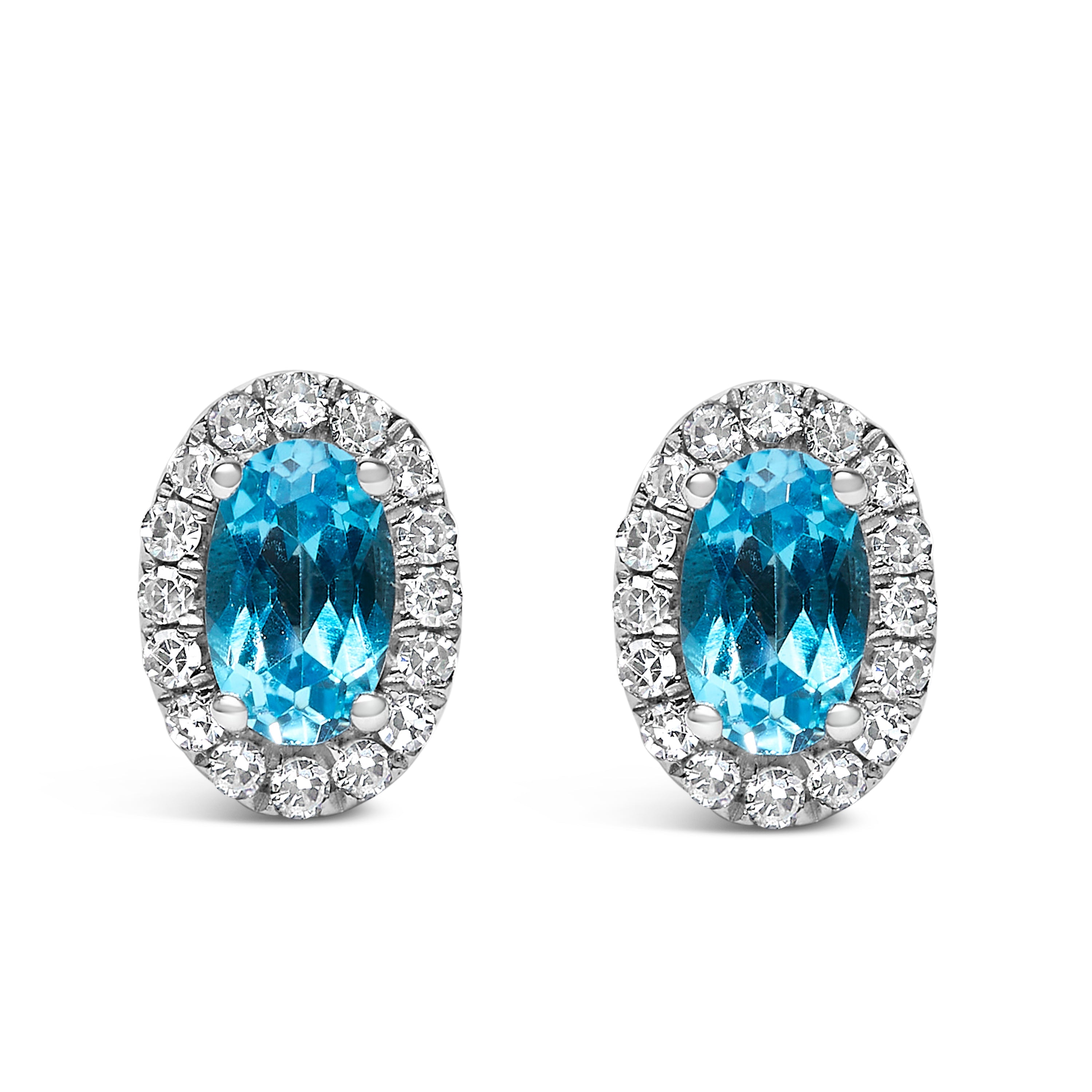 10K White Gold 5x3 MM Oval Purple Amethyst and Diamond Halo Stud Earrings (I-J Color, I1-I2 Clarity)