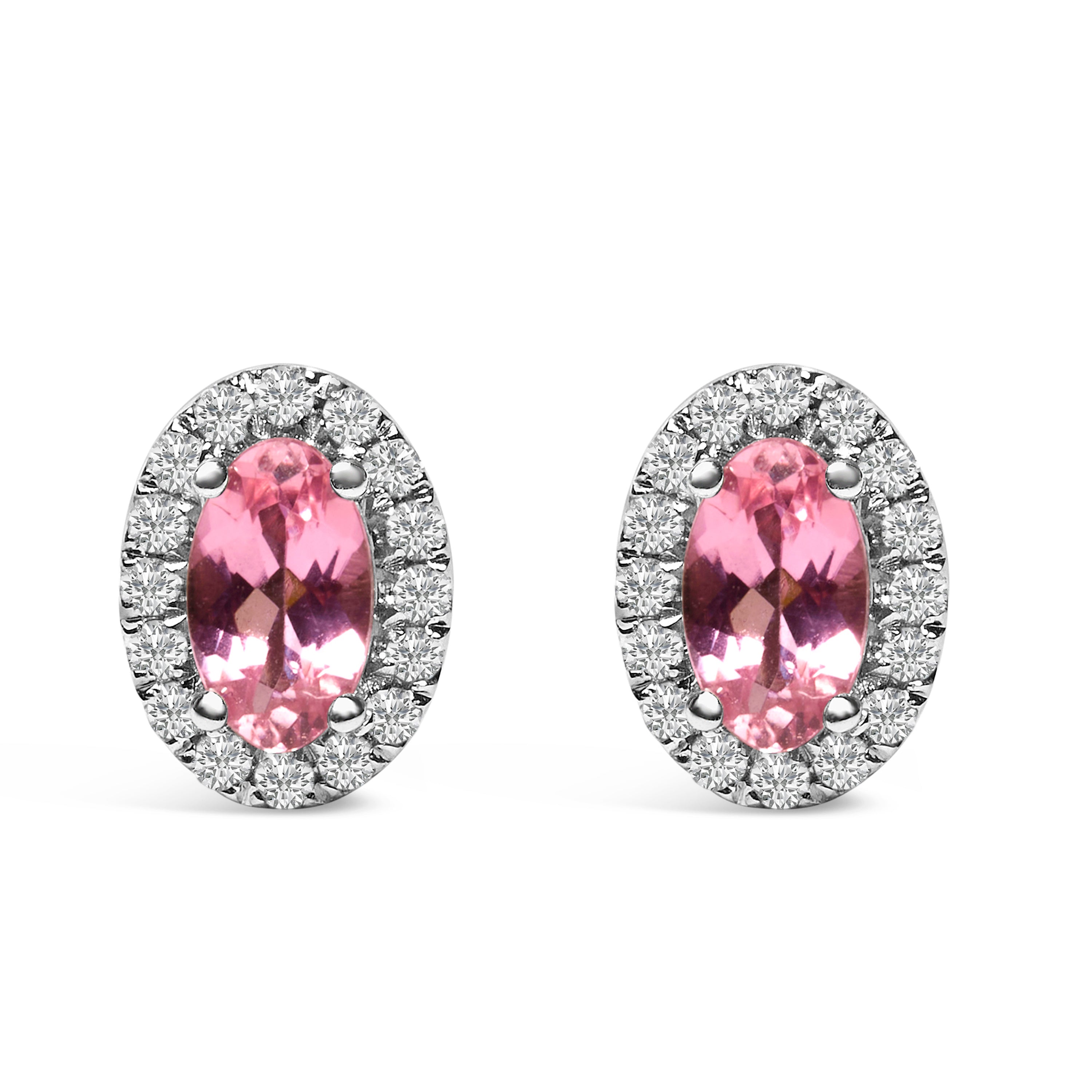 10K White Gold 5x3 MM Oval Purple Amethyst and Diamond Halo Stud Earrings (I-J Color, I1-I2 Clarity)
