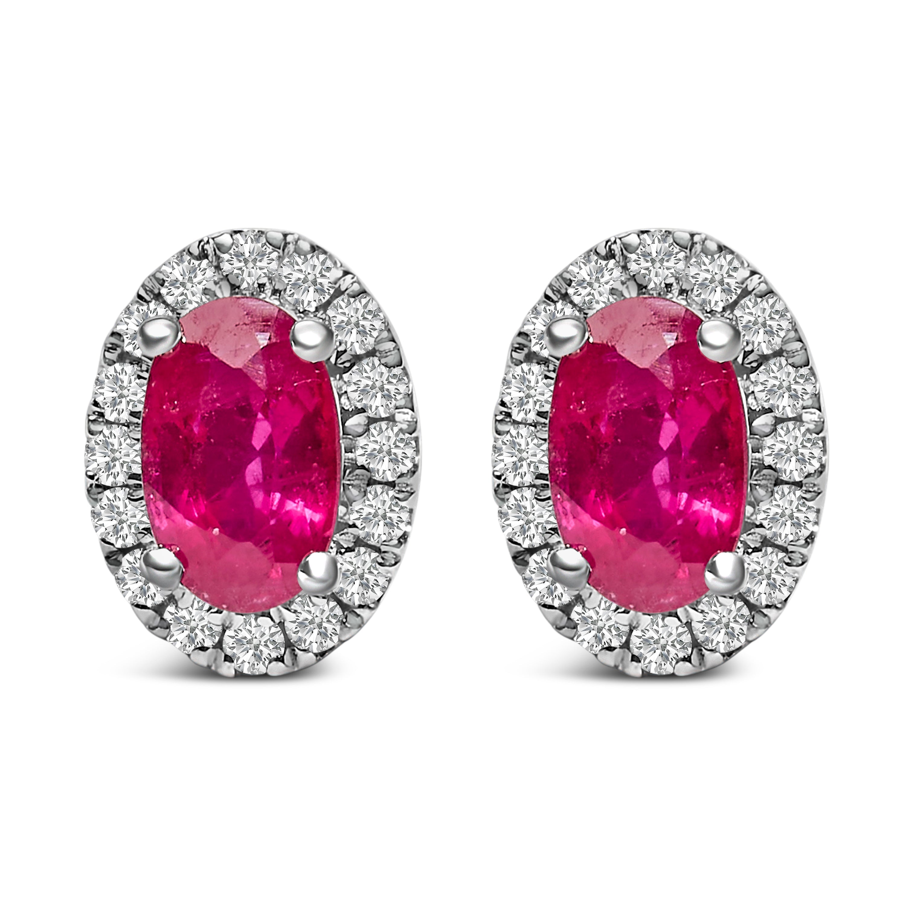 10K White Gold 5x3 MM Oval Purple Amethyst and Diamond Halo Stud Earrings (I-J Color, I1-I2 Clarity)