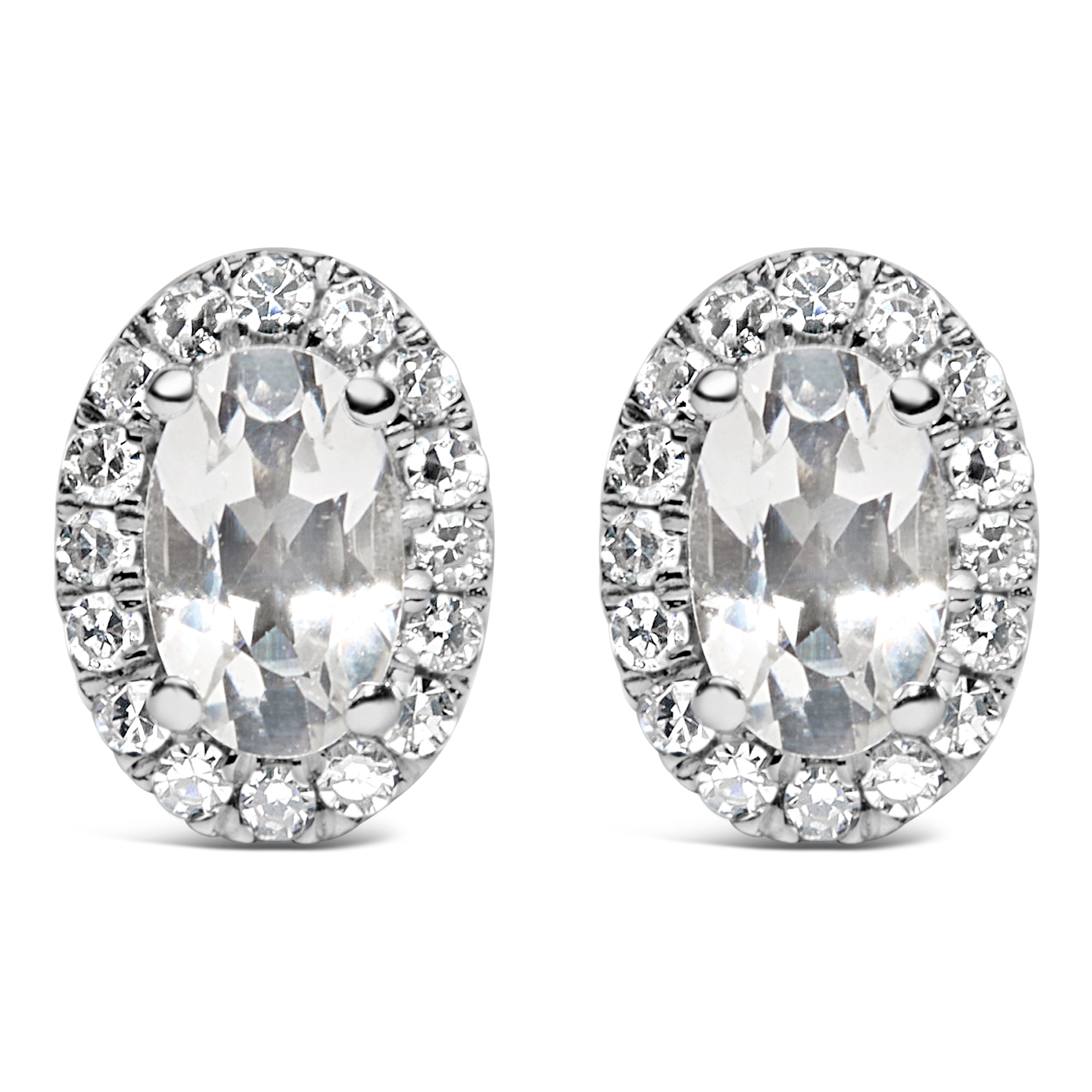 10K White Gold 5x3 MM Oval Purple Amethyst and Diamond Halo Stud Earrings (I-J Color, I1-I2 Clarity)