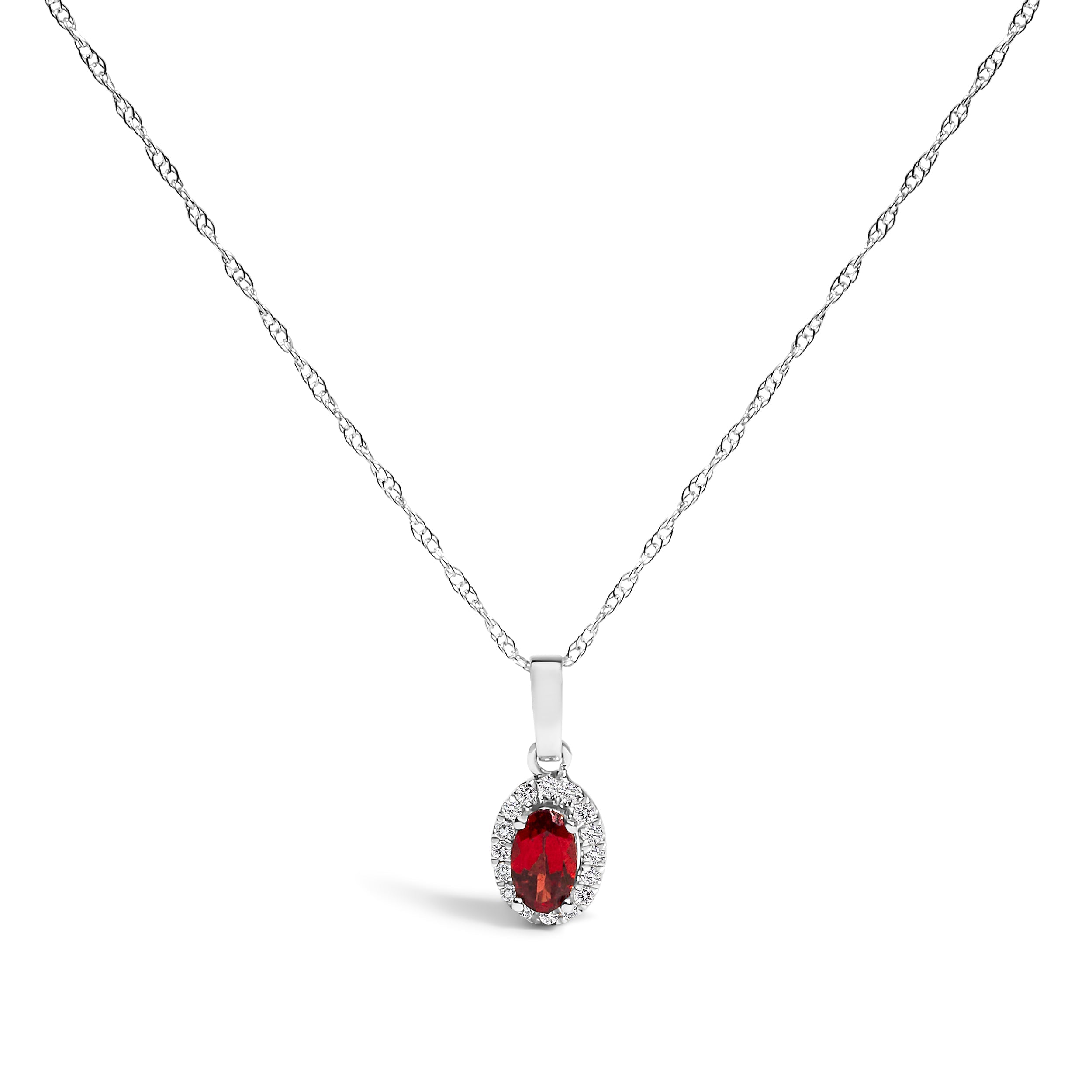 10K White Gold 5x3mm Green Emerald and Diamond Accent Halo Oval Shape 18" Pendant Necklace (I-J Color, I1-I2 Clarity)
