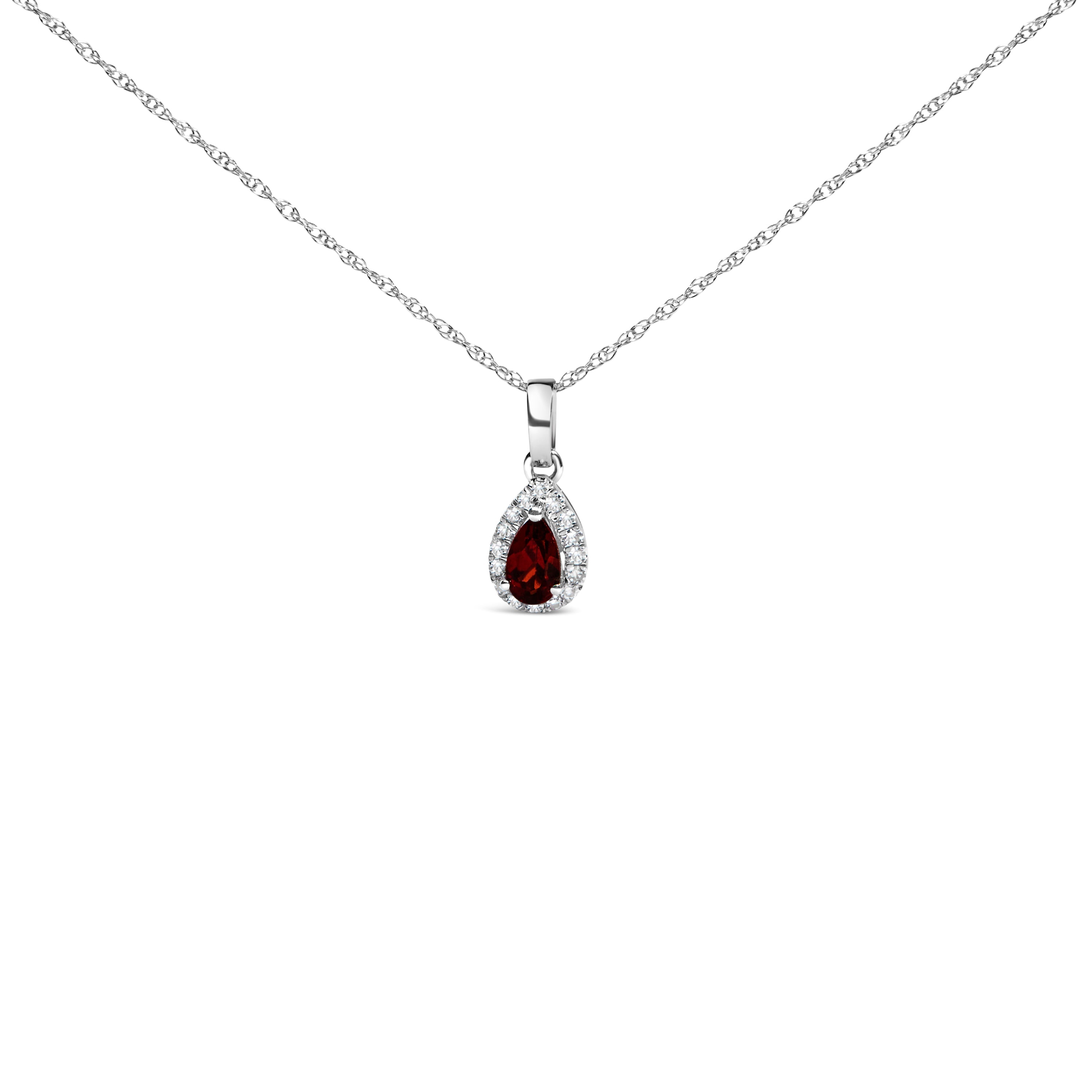 10K White Gold 5x3mm Green Emerald and Diamond Accent Halo Pear Shape 18" Pendant Necklace (I-J Color, I1-I2 Clarity)