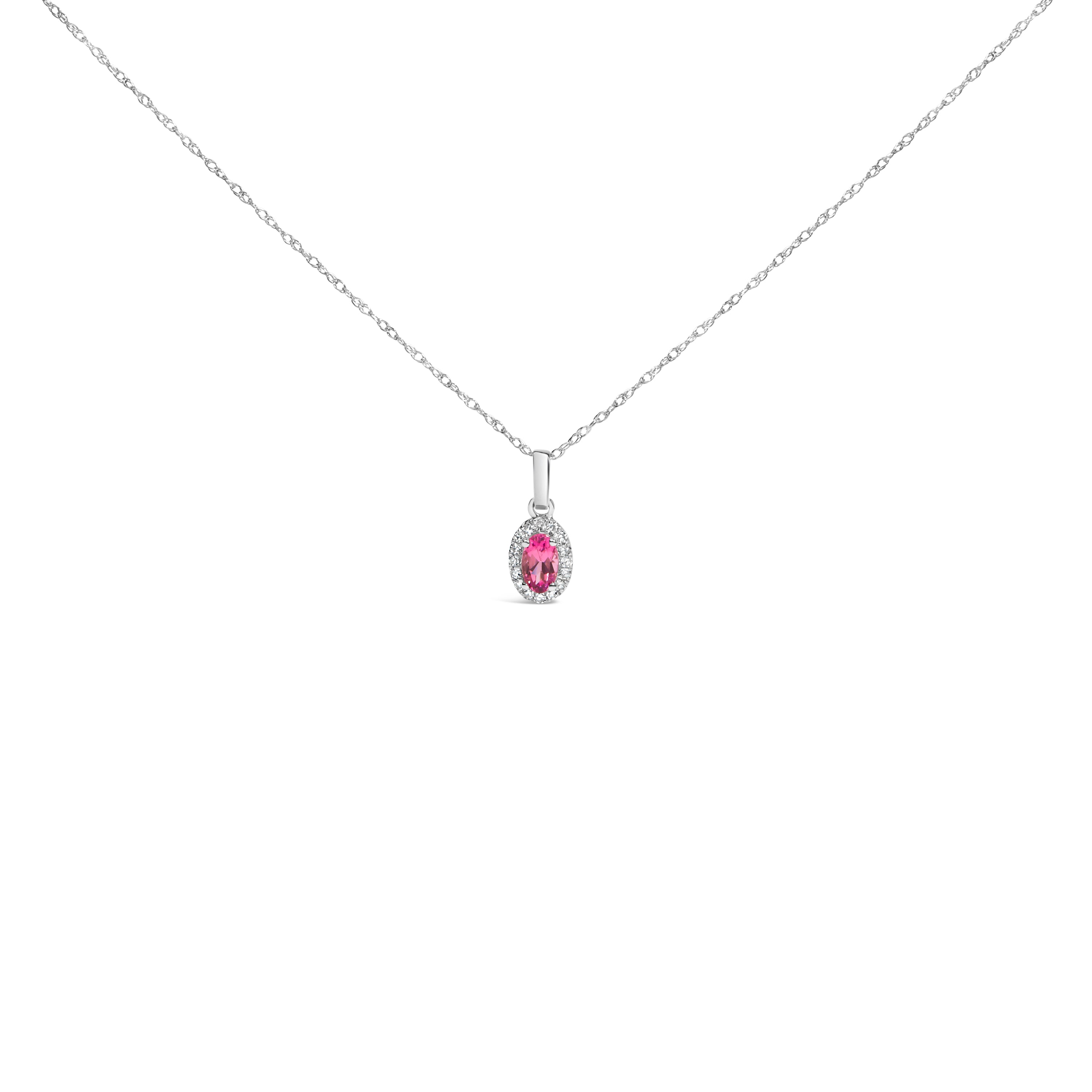 10K White Gold 5x3mm Green Emerald and Diamond Accent Halo Oval Shape 18" Pendant Necklace (I-J Color, I1-I2 Clarity)