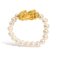 18K Yellow Gold Freshwater Pearl Dragon Charm Adjustable Ring Band