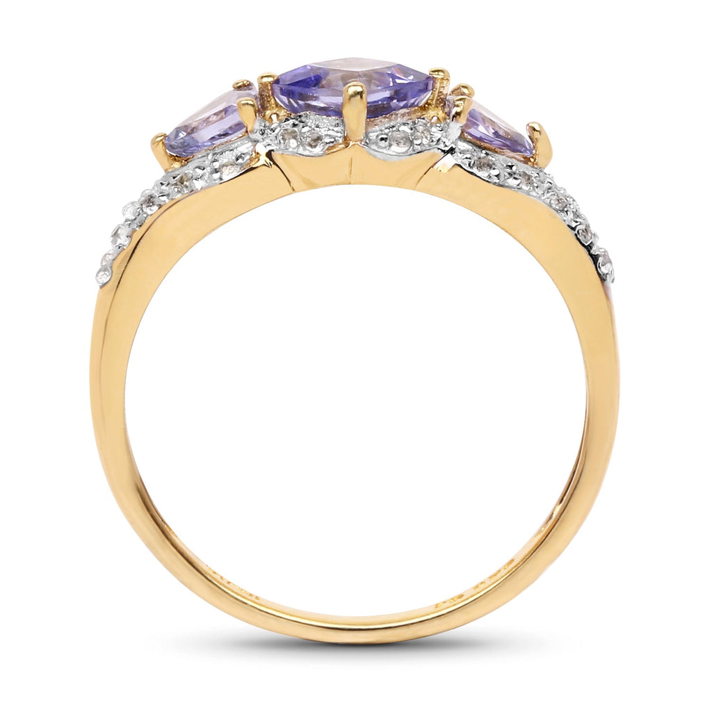 14K Yellow Gold Plated 1.20 Carat Genuine Tanzanite & White Topaz .925 Sterling Silver Ring