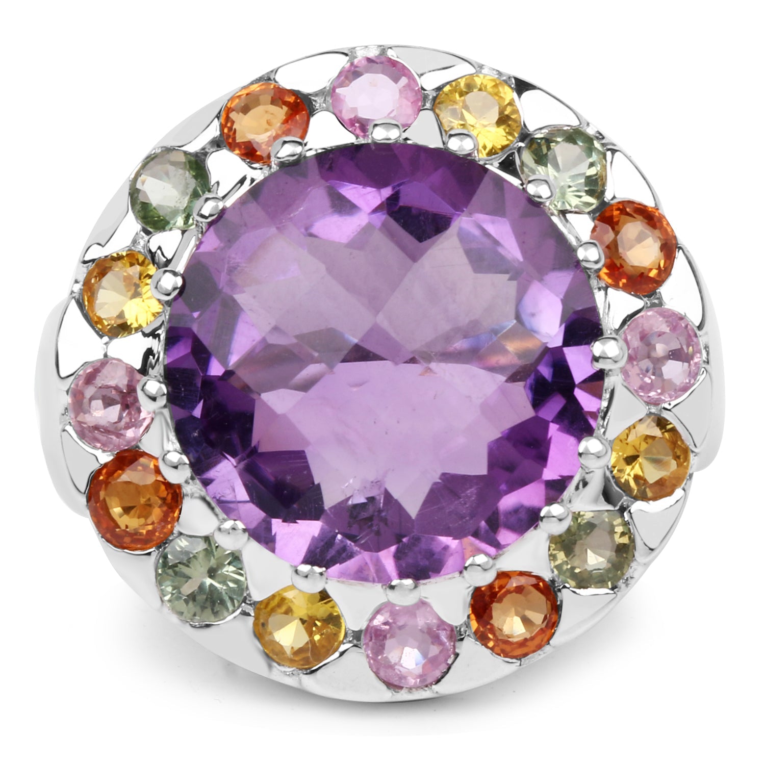 10.16 Carat Genuine Multi-Stone .925 Sterling Silver Ring