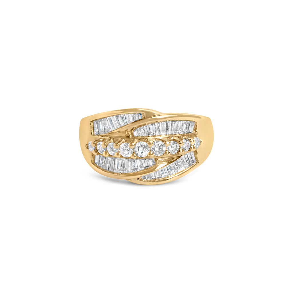 14K Yellow Gold 1.00 Carat Total Weight Diamond Cocktail Cluster 5 Stone Ring (H-I Color, SI1-I1 Clarity) - Ring Size 7