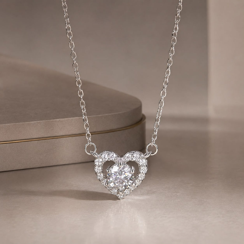 925 Sterling Silver Moissanite 0.5 Carat Necklace with CZ for Women