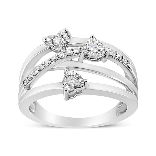 .925 Sterling Silver 1/5 Carat Total Weight Miracle-Set Diamond Heart Crossover Bypass Ring (I-J Color, I2-I3 Clarity) - Size 7
