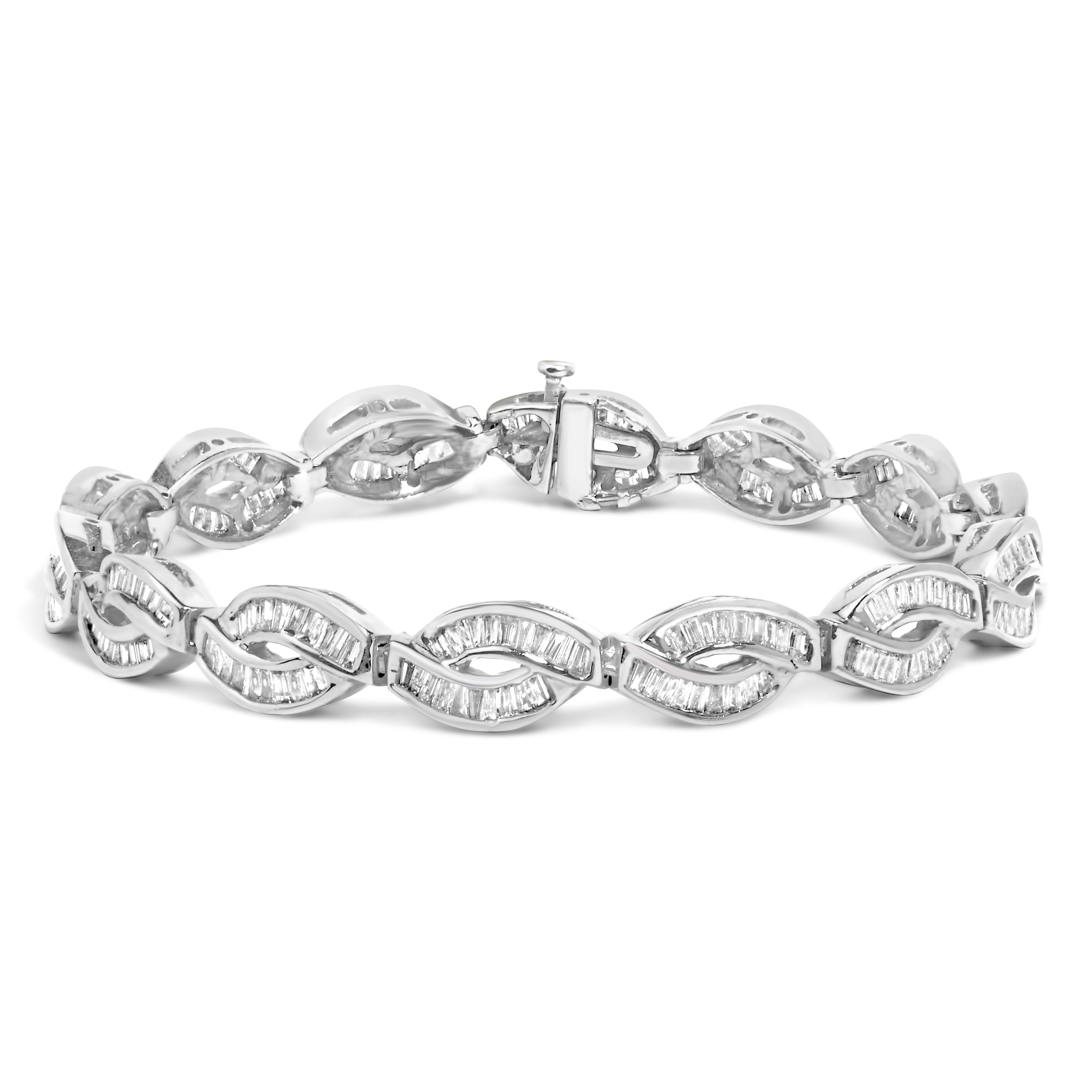 14K White Gold 2.00 Carat Total Weight Channel Set Baguette Diamond Vintage Style Link Bracelet (G-H Color, SI1-SI2 Clarity) - 7.25"