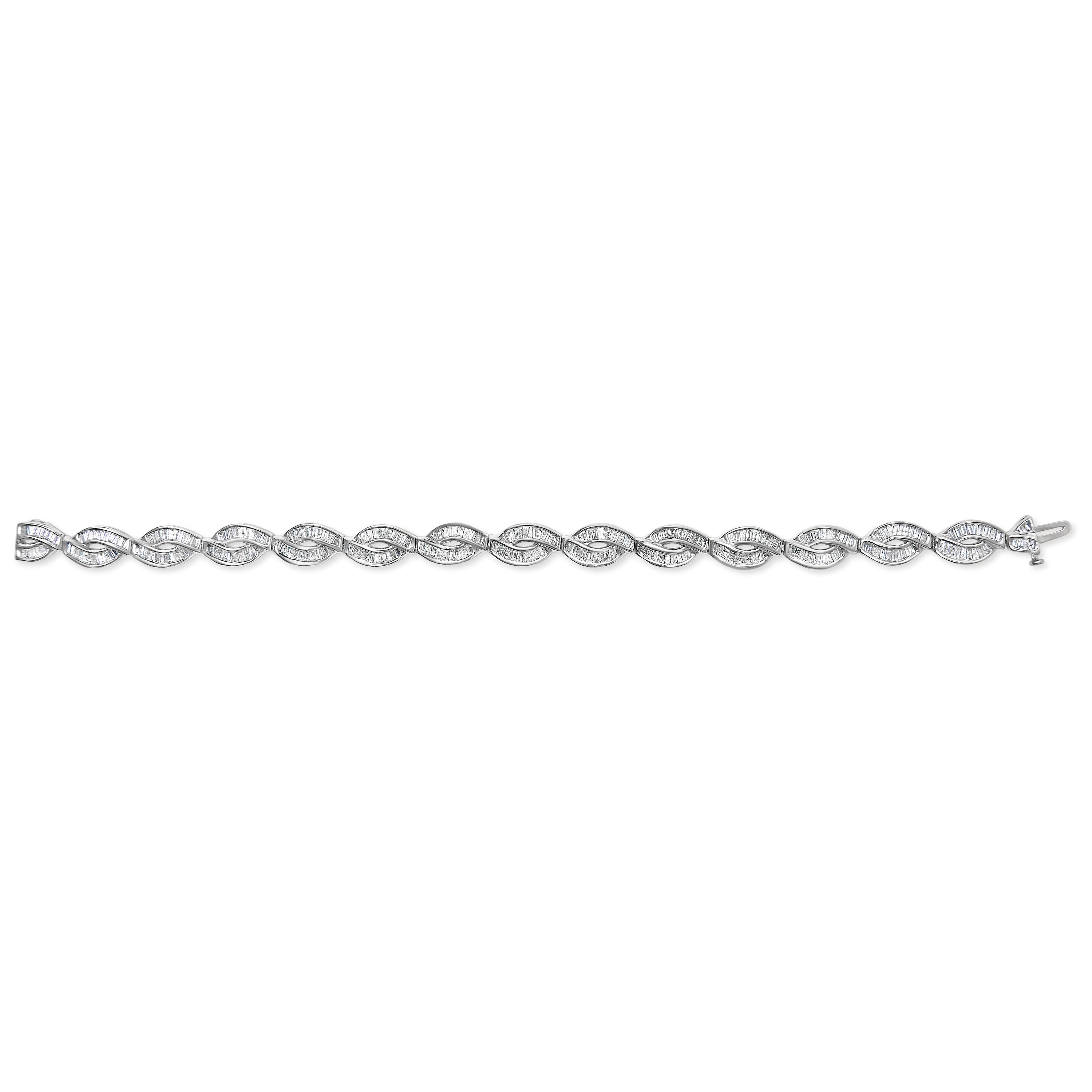 14K White Gold 2.00 Carat Total Weight Channel Set Baguette Diamond Vintage Style Link Bracelet (G-H Color, SI1-SI2 Clarity) - 7.25"