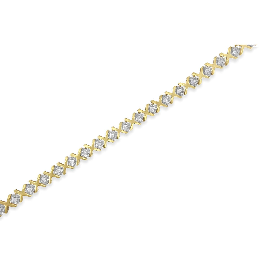 10K Yellow Gold 1/2 Carat Total Weight Diamond Alternating X-Link Bracelet
