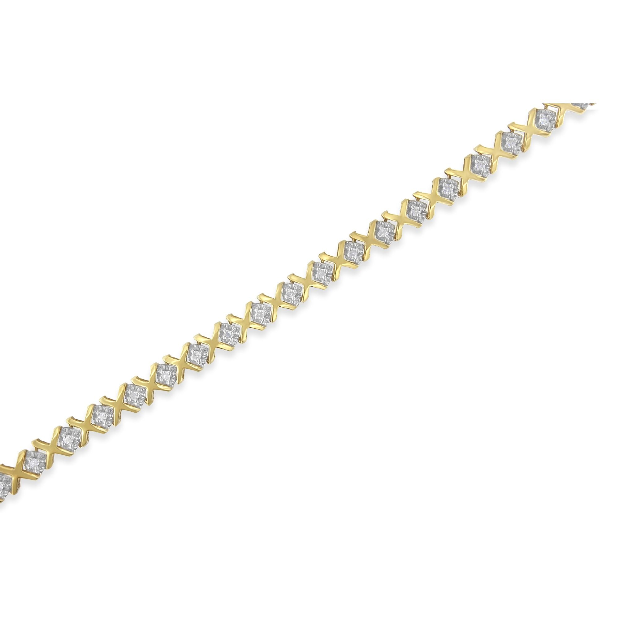 10K Yellow Gold 1/2 Carat Total Weight Diamond Alternating X-Link Bracelet