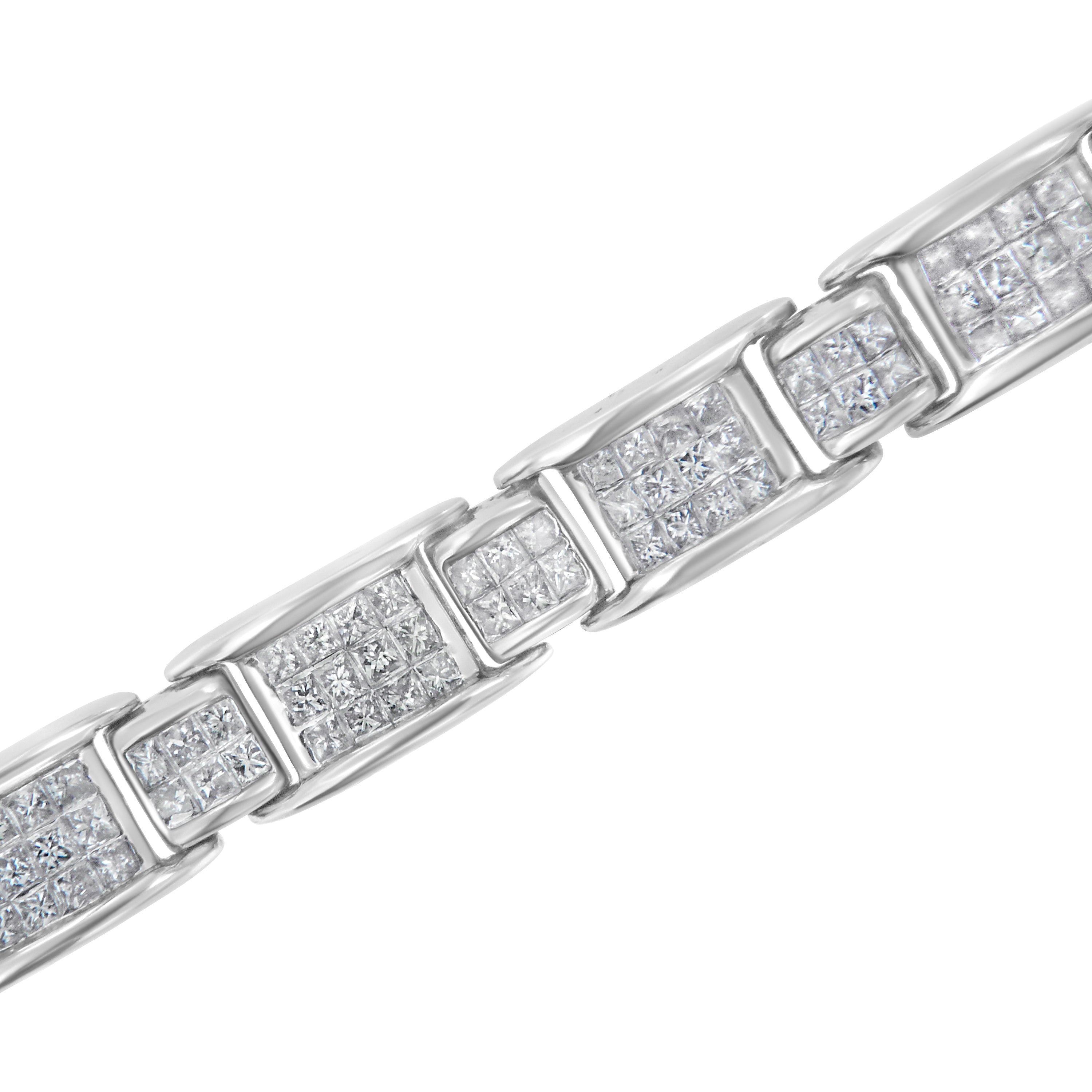 18K White Gold 5.0 Carat Princess Diamond Buckle Link Bracelet