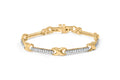 10K Yellow Gold 1.00 Carat Total Weight Pave Set Diamond Bar and X-Link 7" Bracelet (I-J Color, I3 Quality)