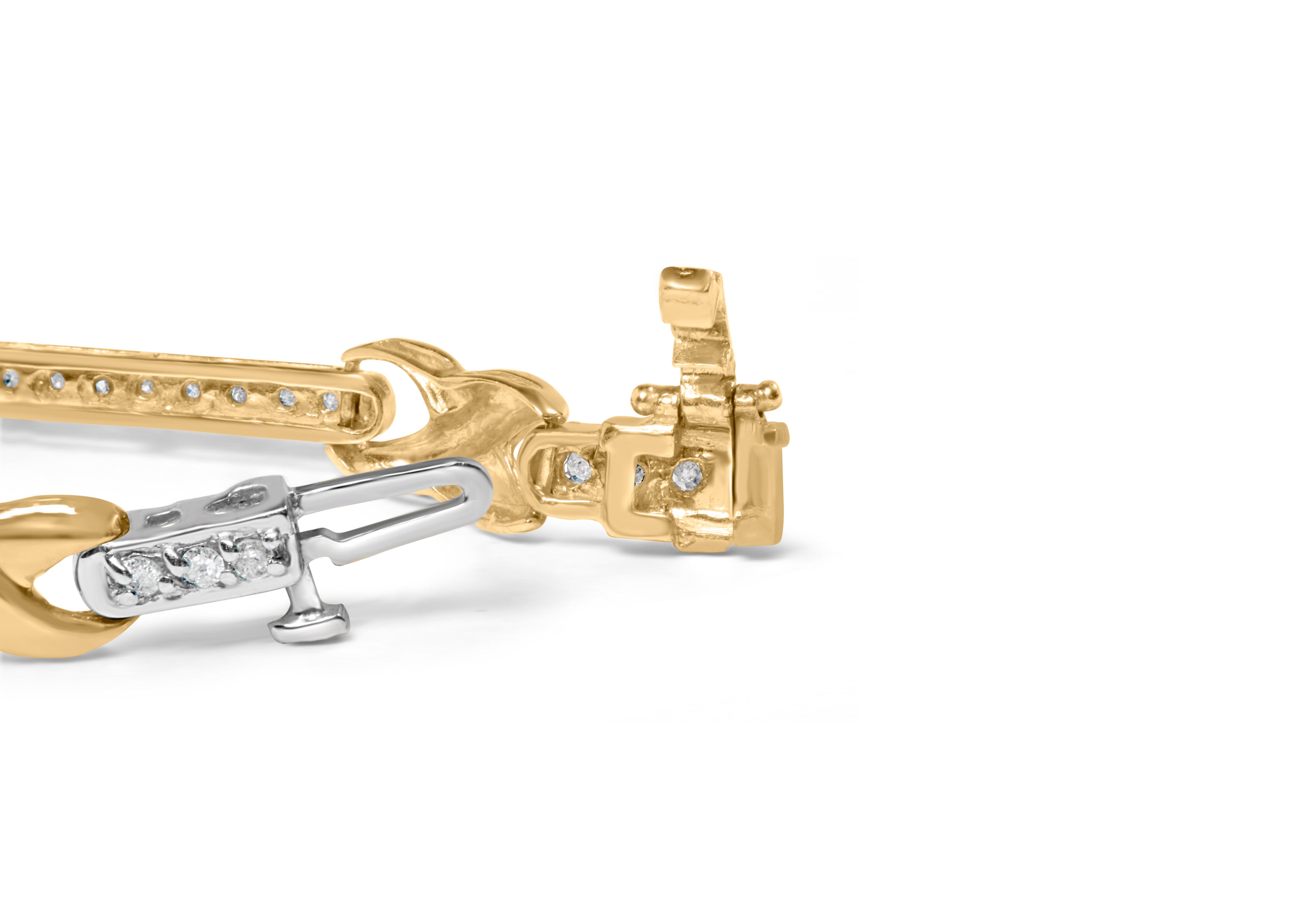 10K Yellow Gold 1.00 Carat Total Weight Pave Set Diamond Bar and X-Link 7" Bracelet (I-J Color, I3 Quality)