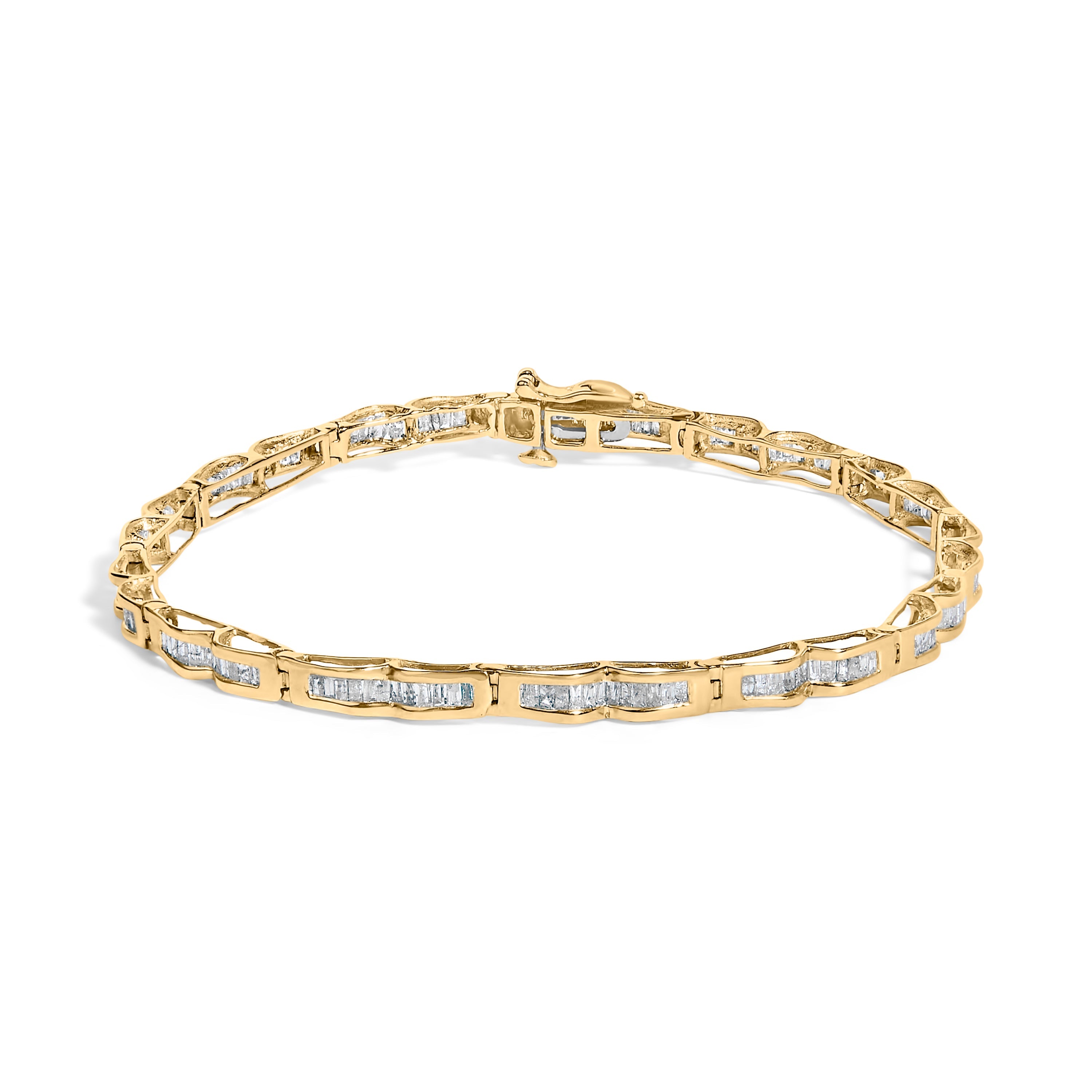 10K Yellow Gold 2.00 Cttw Baguette Diamond Channel Set Link Bracelet