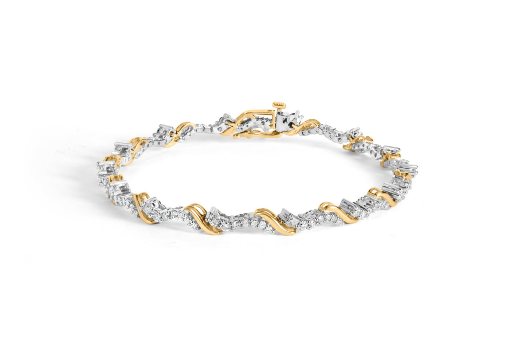 10K Yellow and White Gold 2.00 Carat Total Weight Diamond "S" Link 7" Bracelet (H-I Color, I2-I3 Clarity)