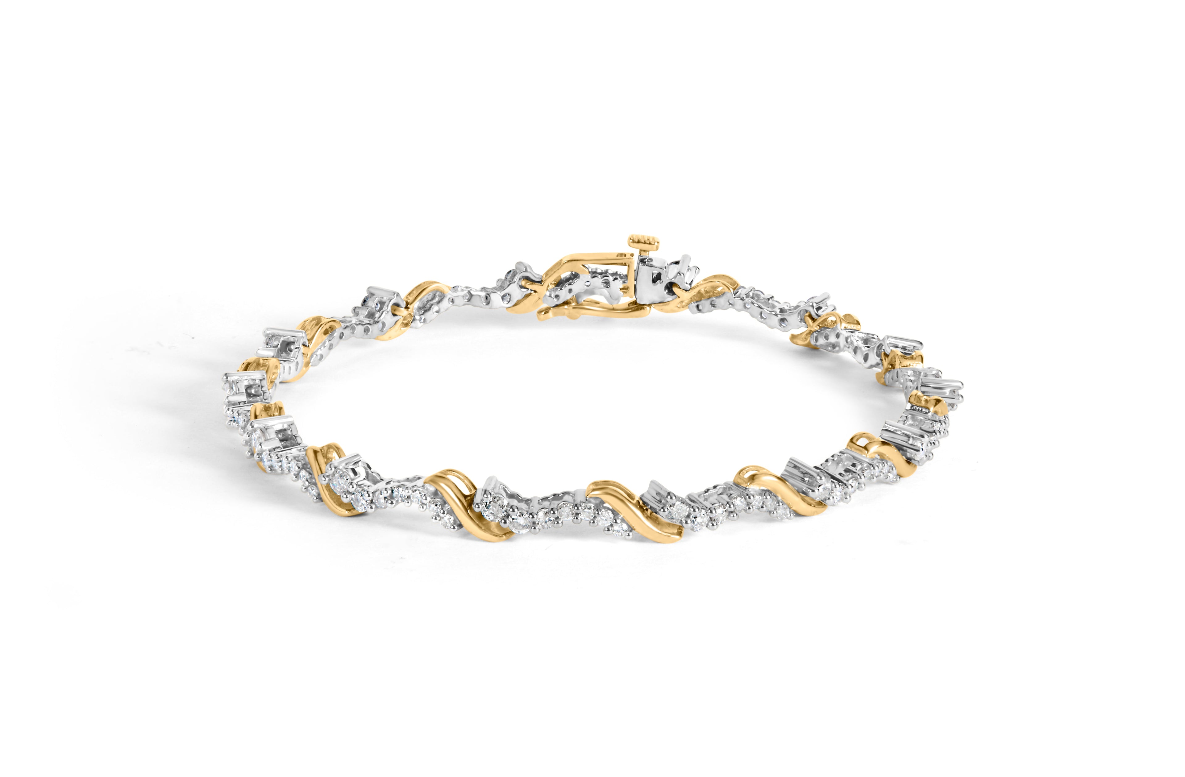 10K Yellow and White Gold 2.00 Carat Total Weight Diamond "S" Link 7" Bracelet (H-I Color, I2-I3 Clarity)