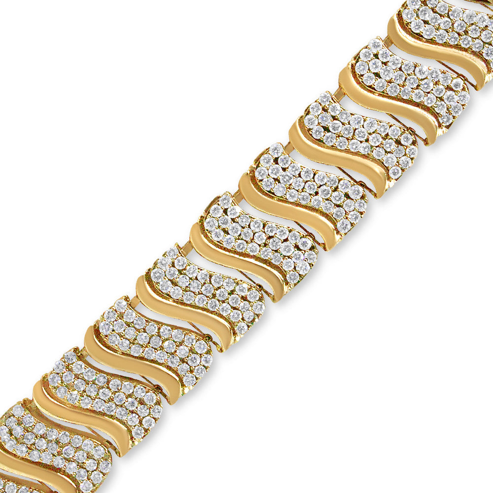14K Yellow Gold 15.0 Cttw Diamond Chevron Wave 7.25" Inch Link Bracelet (J-K Color, I1-I2 Clarity)