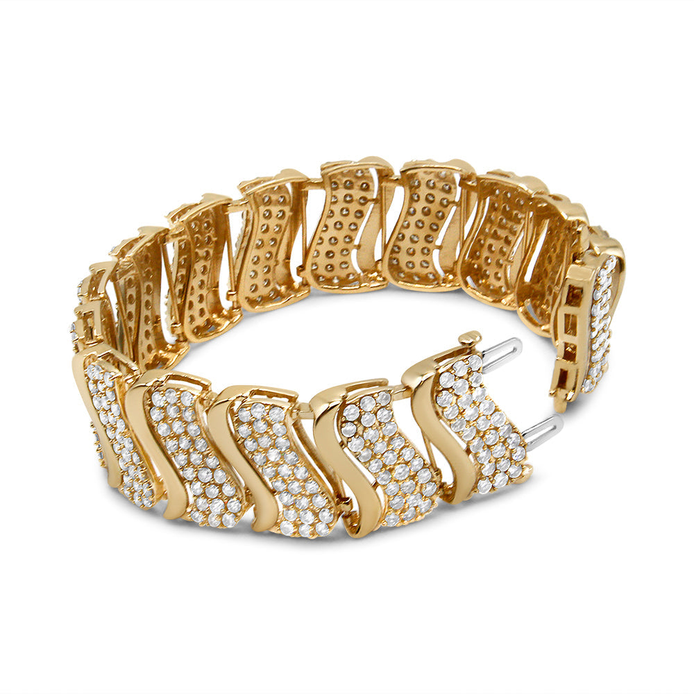 14K Yellow Gold 15.0 Cttw Diamond Chevron Wave 7.25" Inch Link Bracelet (J-K Color, I1-I2 Clarity)