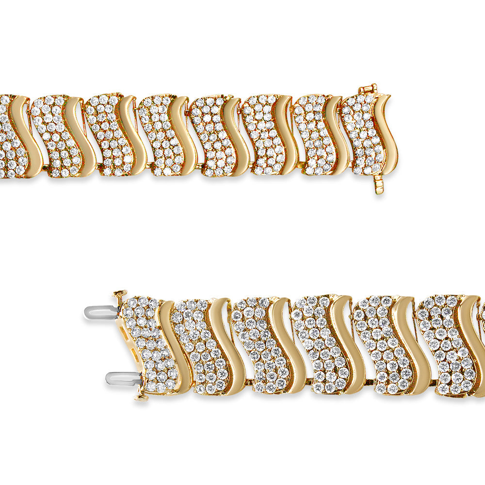 14K Yellow Gold 15.0 Cttw Diamond Chevron Wave 7.25" Inch Link Bracelet (J-K Color, I1-I2 Clarity)