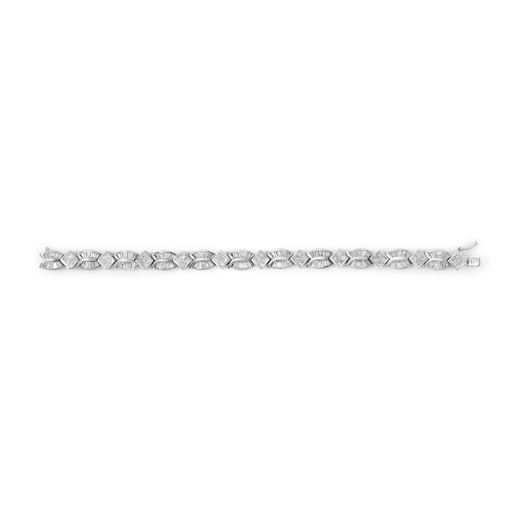 14K White Gold 8 5/8ct Cttw Princess and Baguette Diamond Geometric Twist Link Bracelet (G-H Color, VS1-VS2 Clarity) - 7"