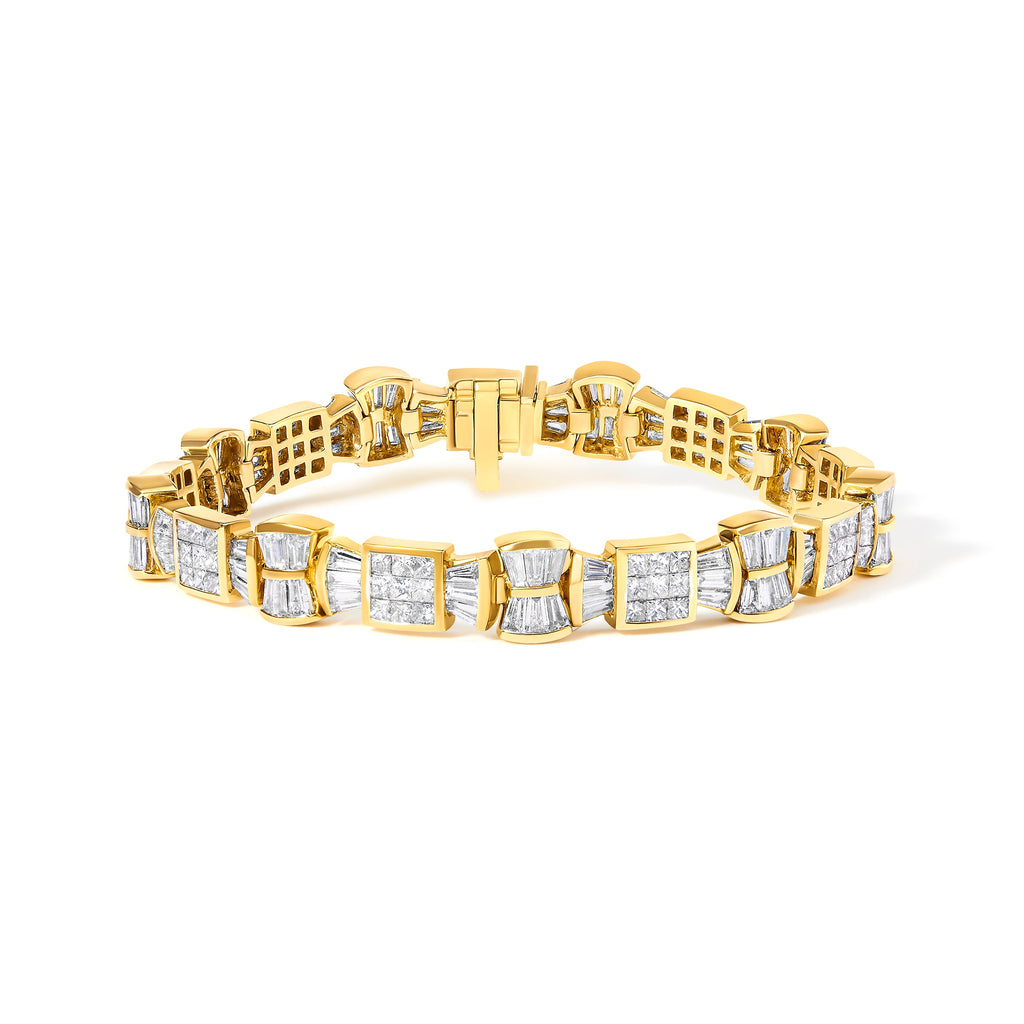 14K Yellow Gold 9 7/8 Cttw Princess and Baguette Diamond Bow and Box Link Tennis Bracelet (G-H Color, VS1-VS2 Clarity) - 7" Inches