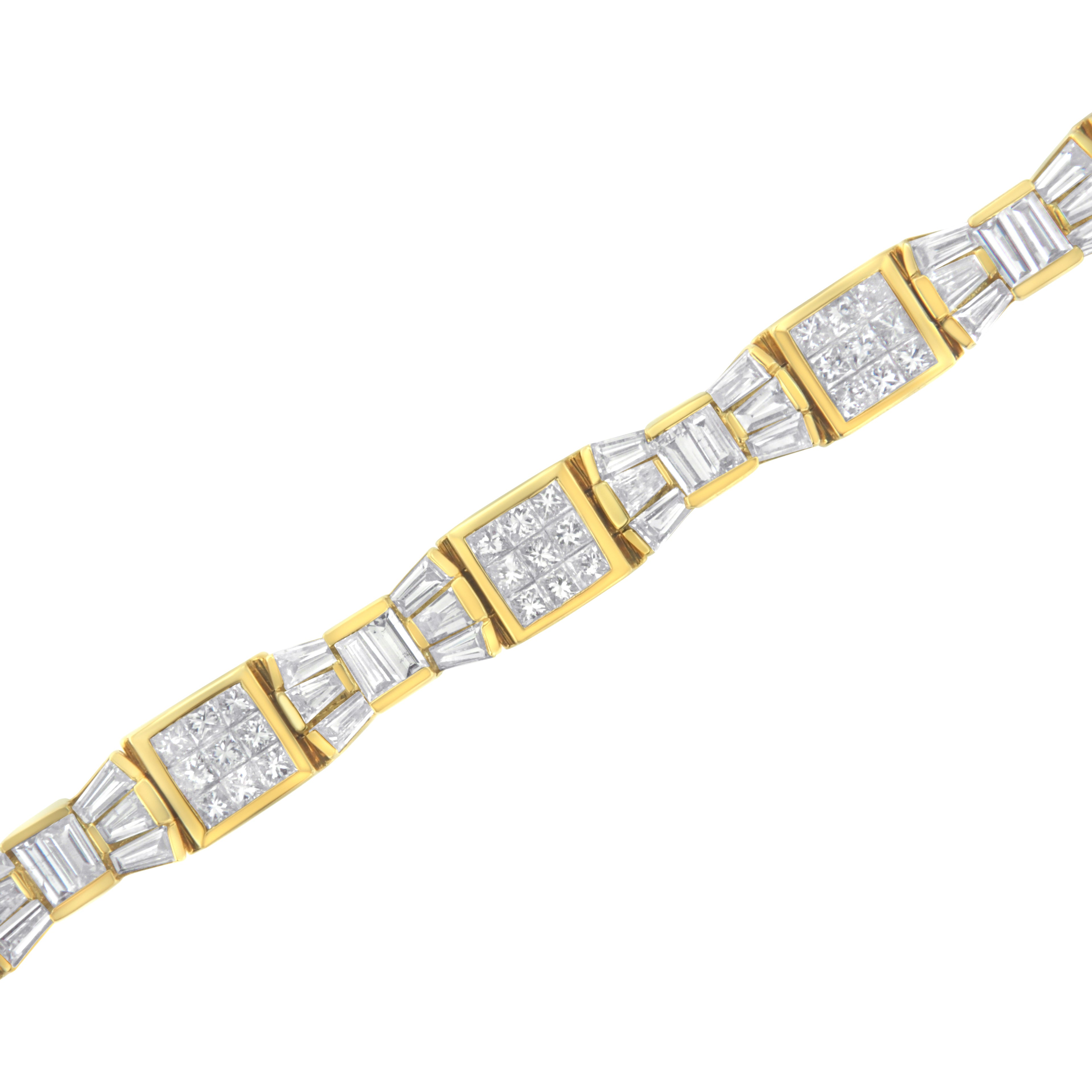 14K Yellow Gold 9.0 Cttw Diamond Alternating Bow and Box Link Bracelet (G-H Color, VS1-VS2 Clarity)- 7"
